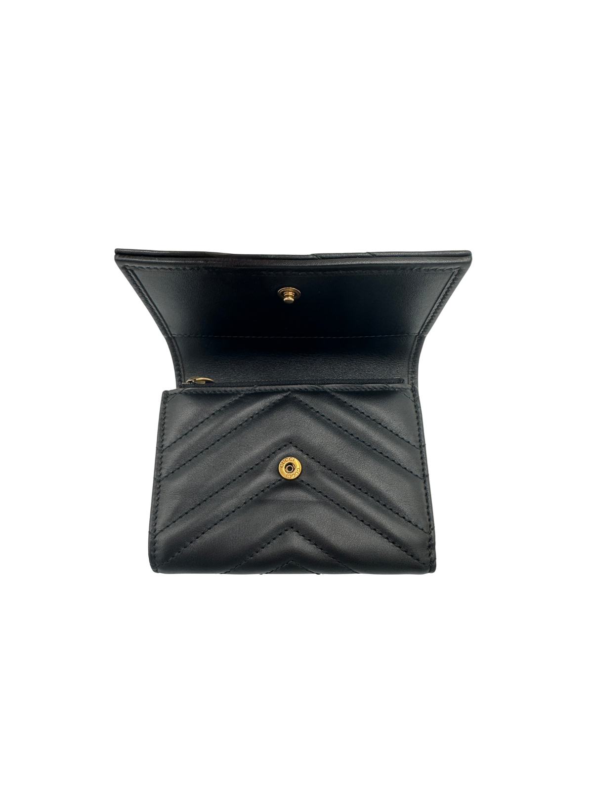 GG Marmont Tri-Fold Compact Wallet in Black Leather