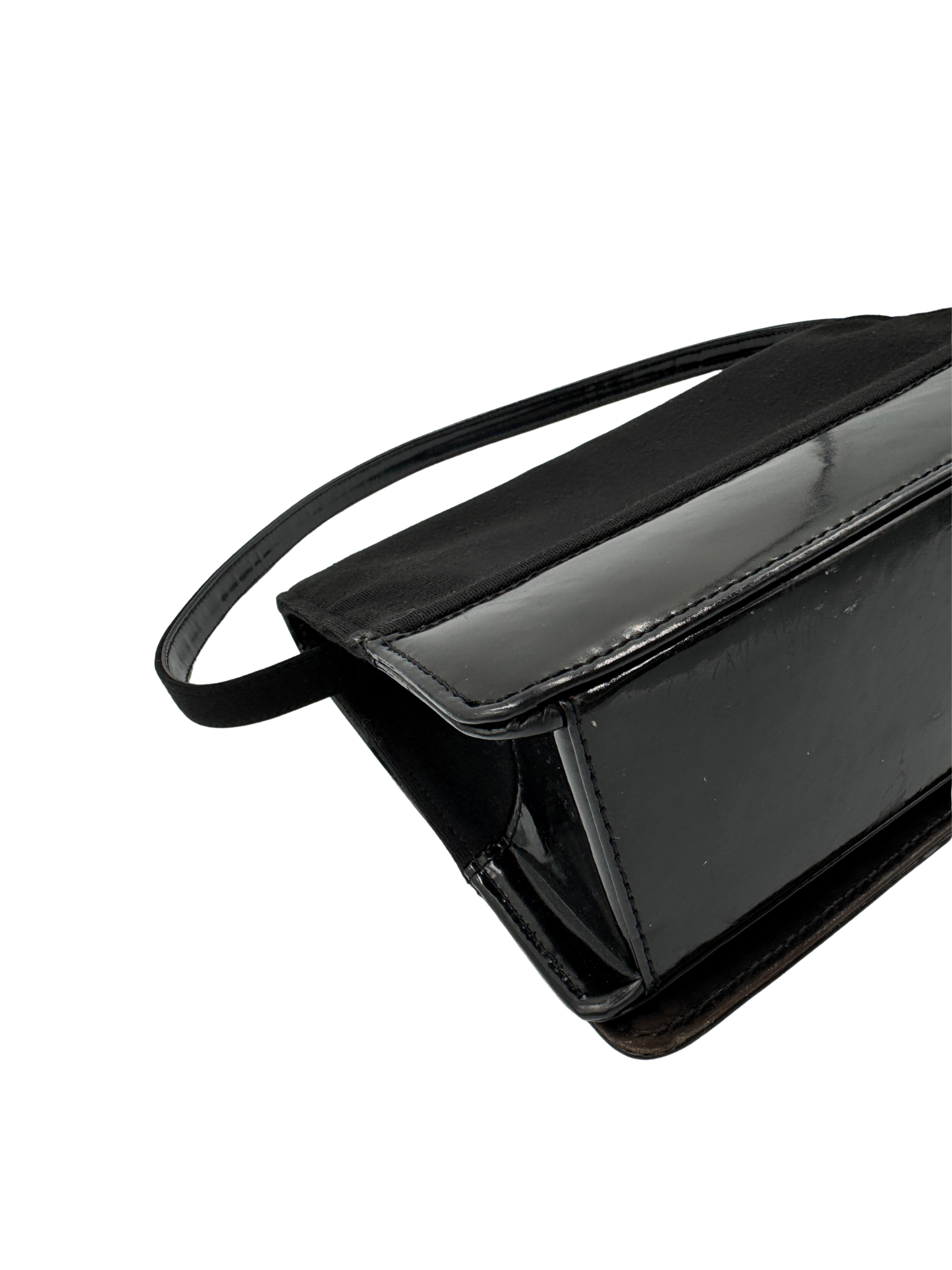 Vintage Shoulder Flap Bag with CC Accent in Black Jersey with Patent Leather Accents