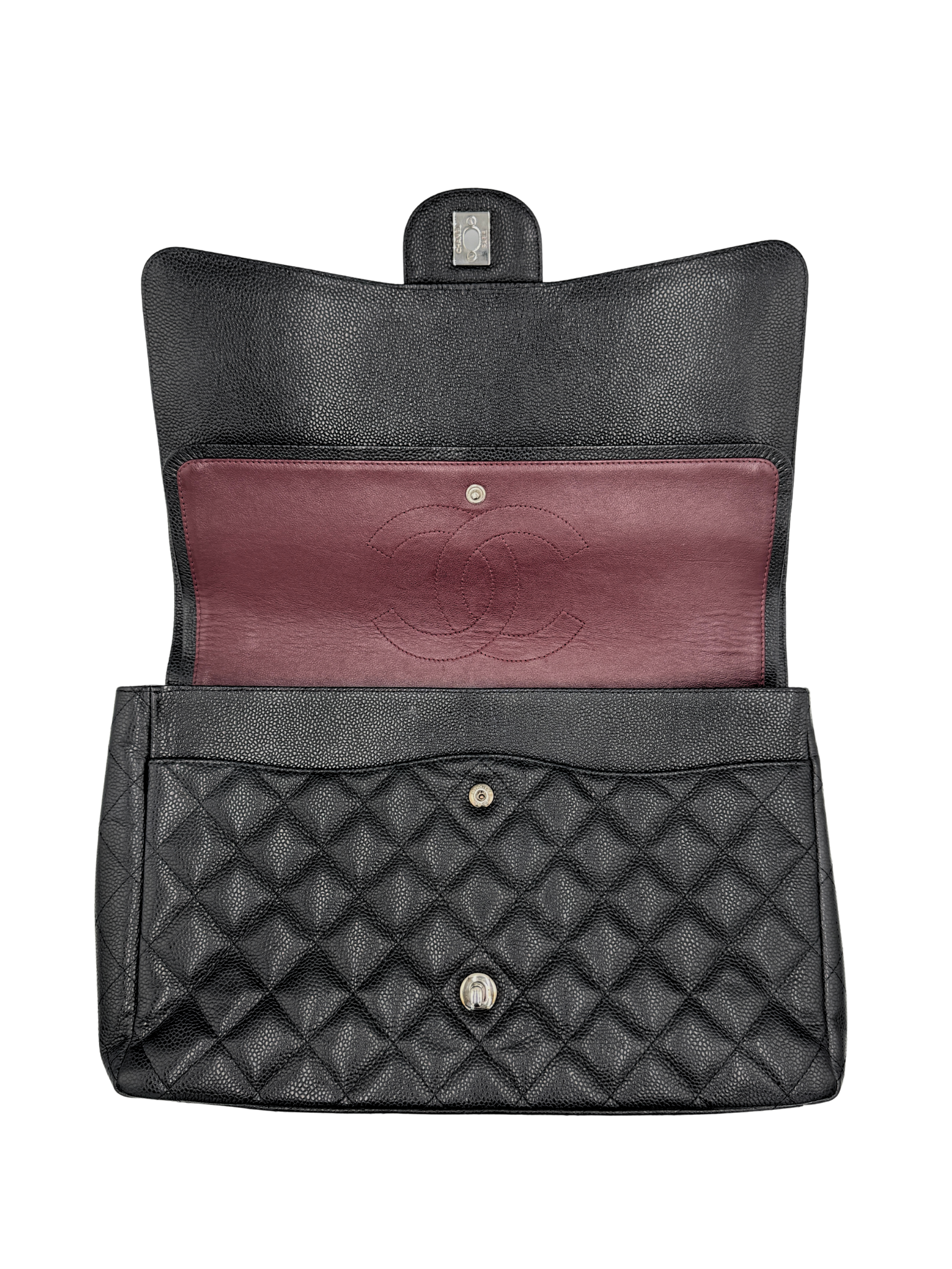 Quilted Maxi Classic Double Flap Shoulder Bag in Black Caviar Leather