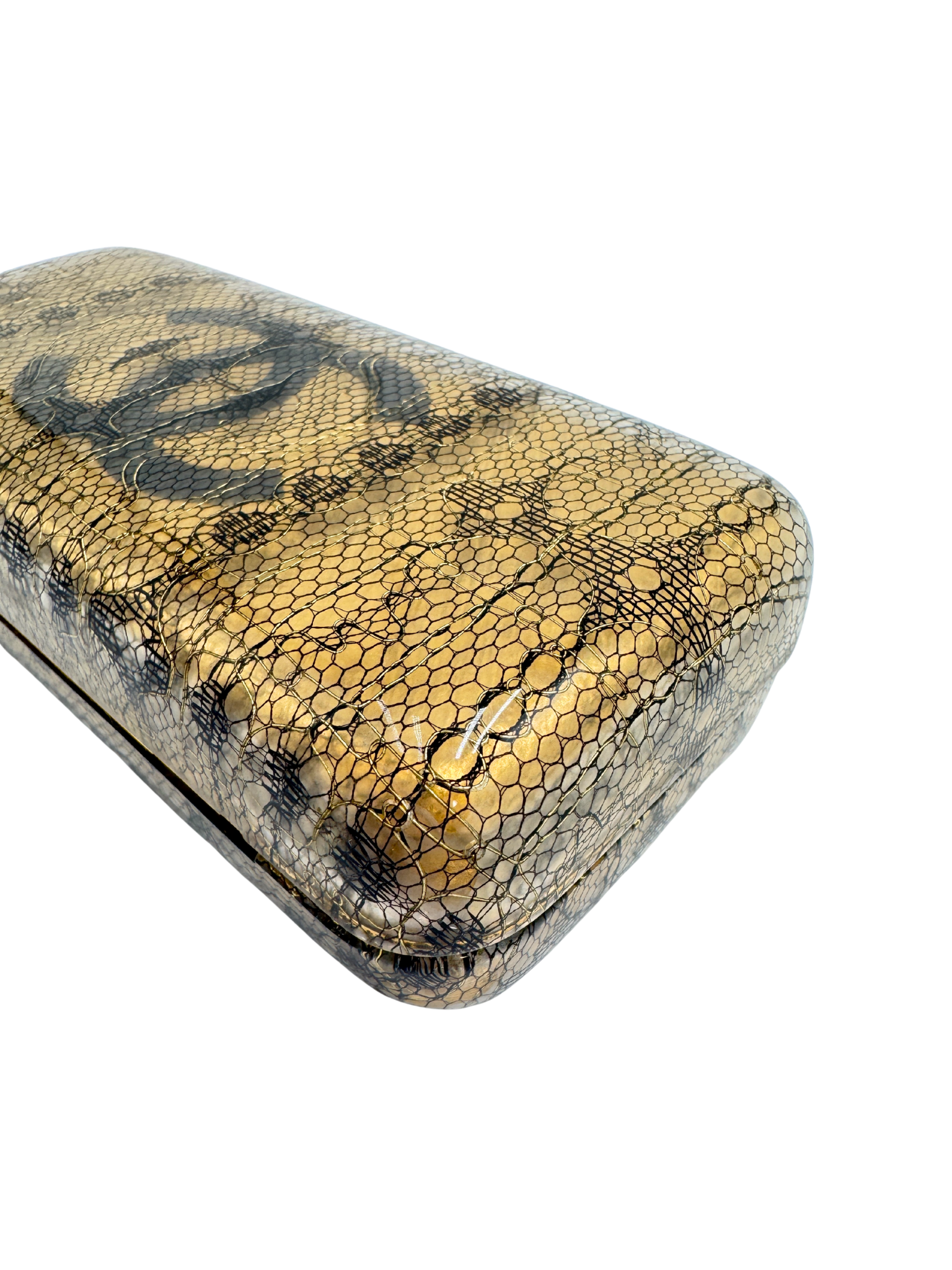 Lace CC Minaudiere in Gold & Black Acrylic Plexiglass