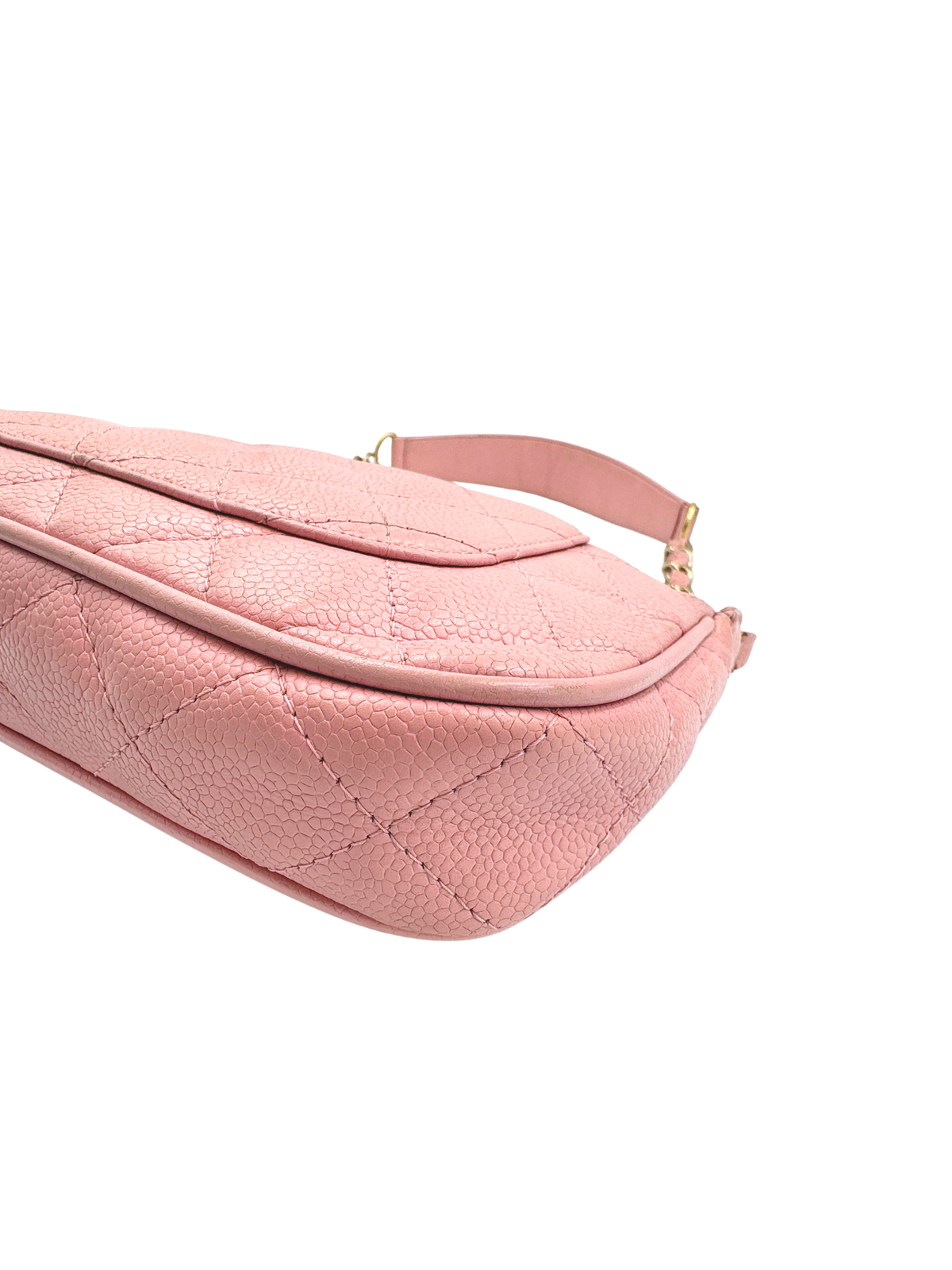 Vintage Karl Lagerfeld Era 2004 Classic CC Quilted Timeless Shoulder Bag Pochette in Pink Caviar Leather