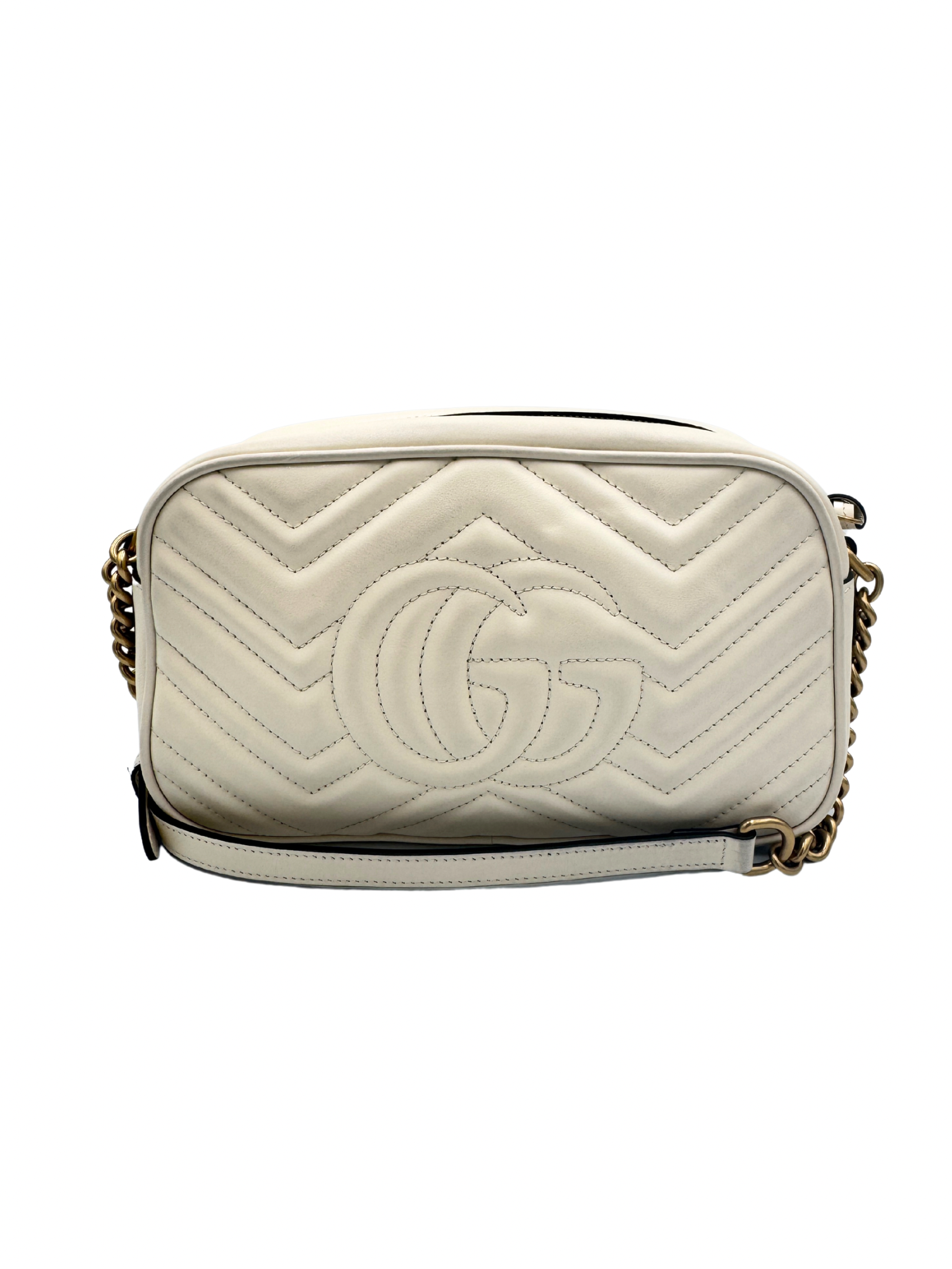 GG Small Marmont Camera Bag in Ivory Leather