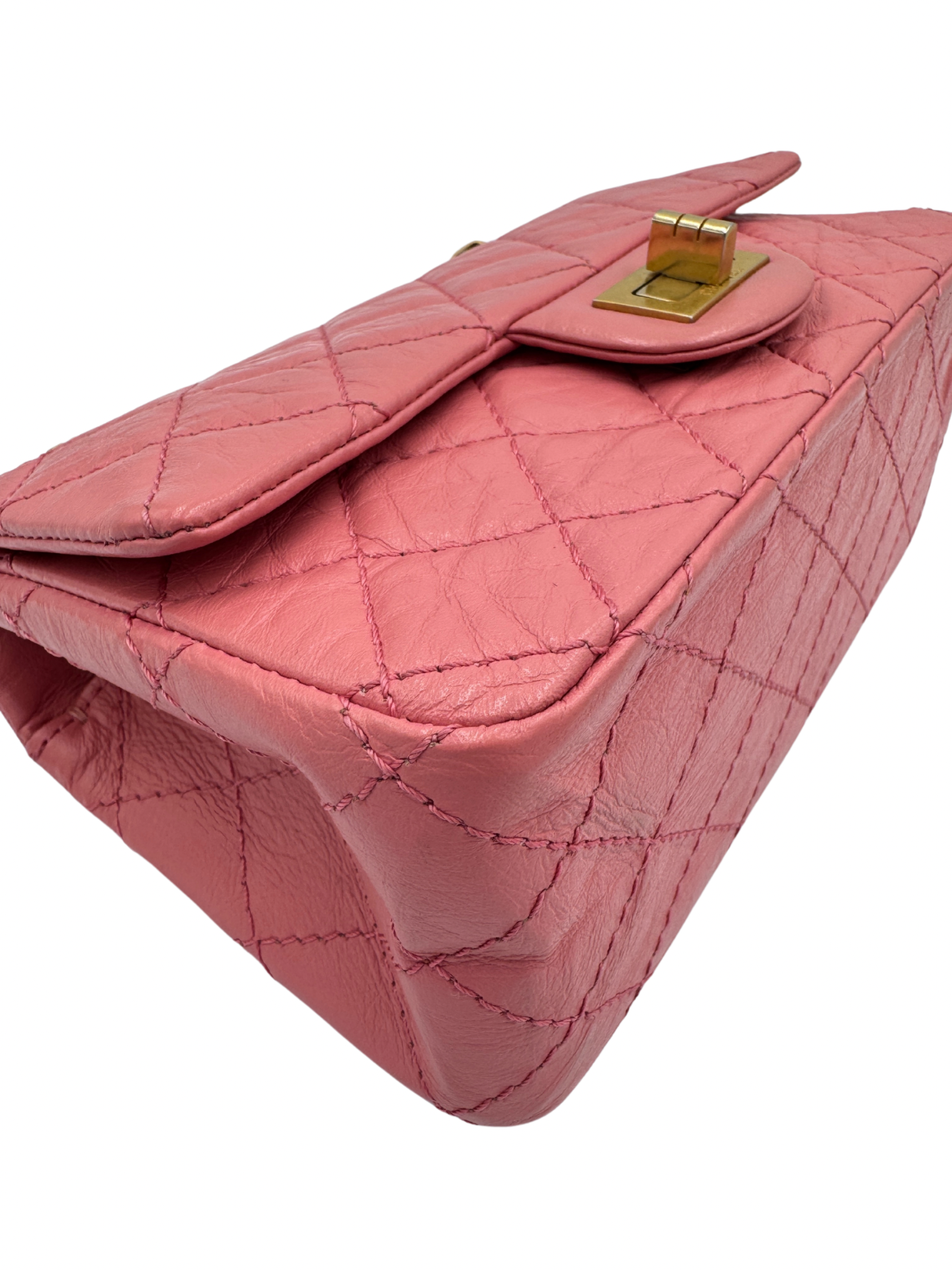 Classic Quilted Mini Reissue 2.55 Rectangular Flap Bag in Pink Aged Calfskin Leather