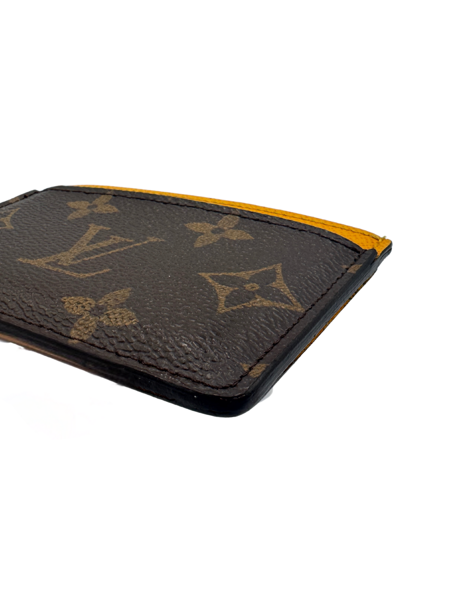 Classic LV Monogram Card Holder Wallet in Coated Canvas with Yellow Accent Leather