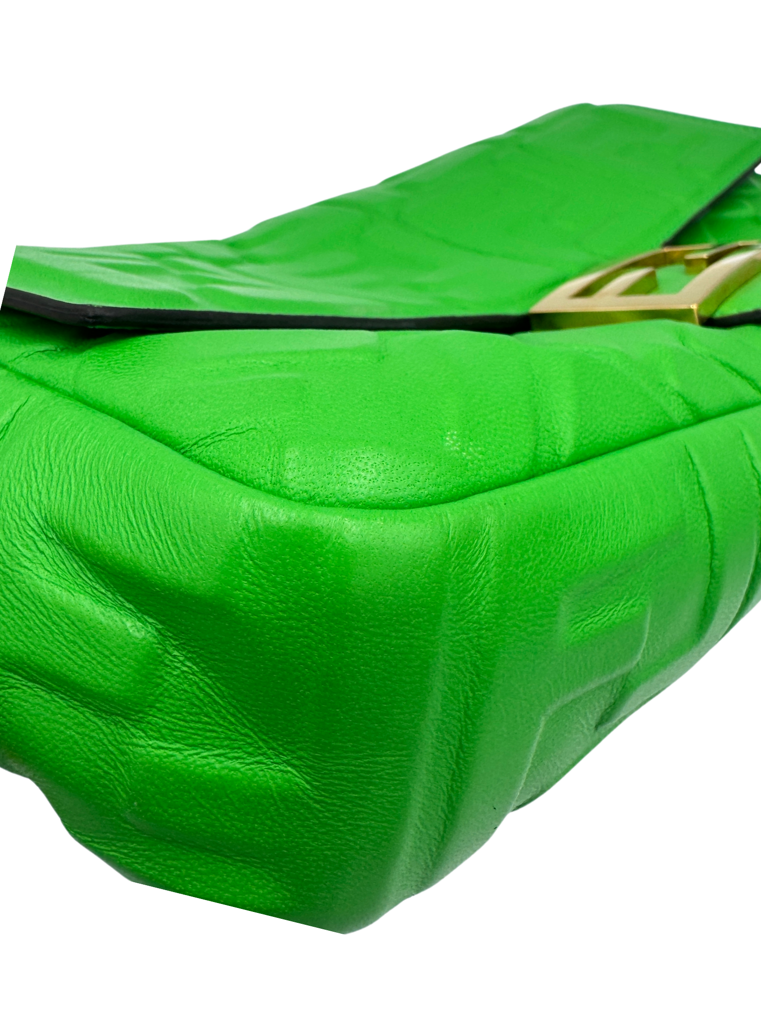 FF Baguette Shoulder Bag with Top Handle in Green Leather