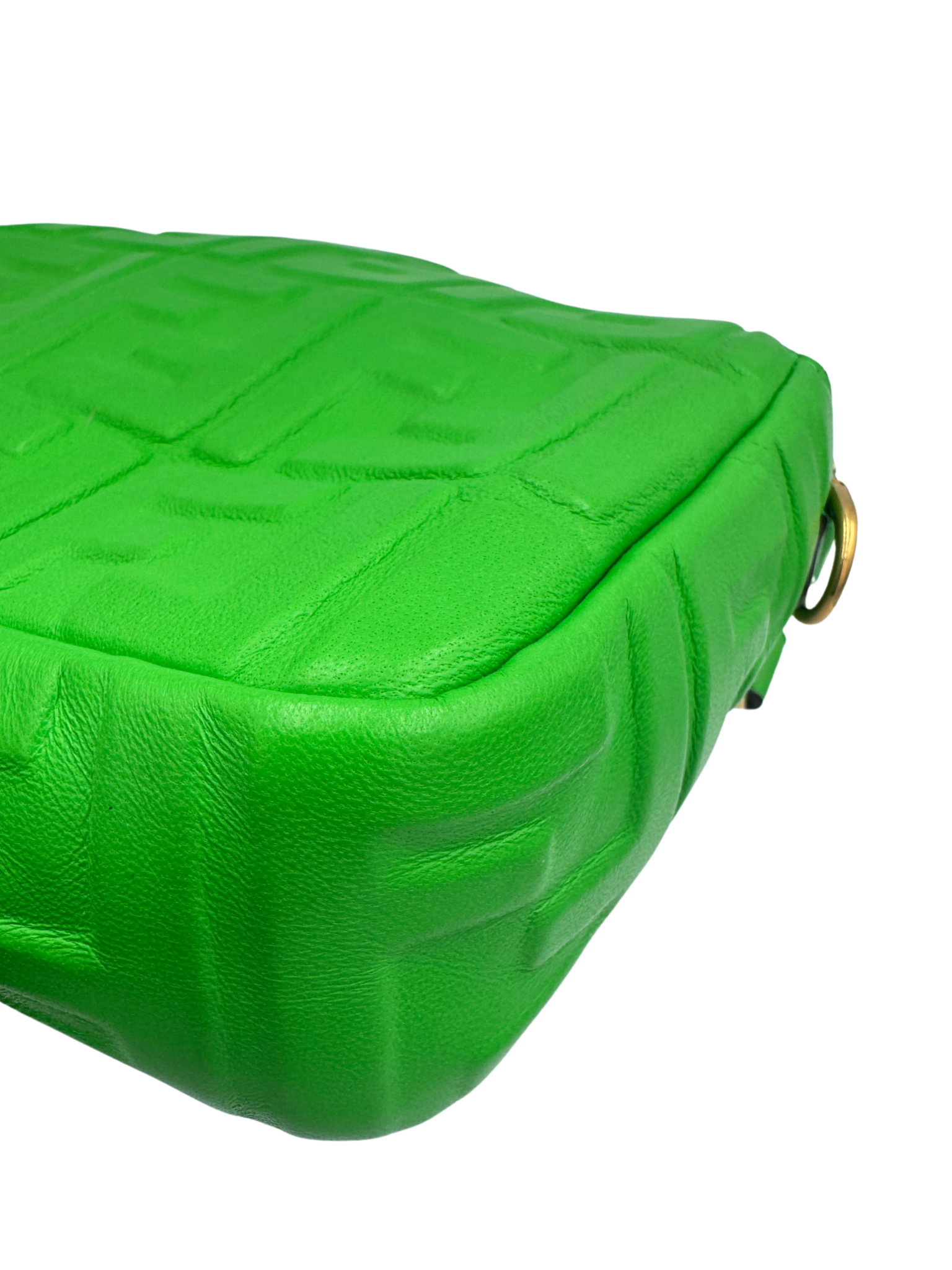 FF Baguette Shoulder Bag with Top Handle in Green Leather