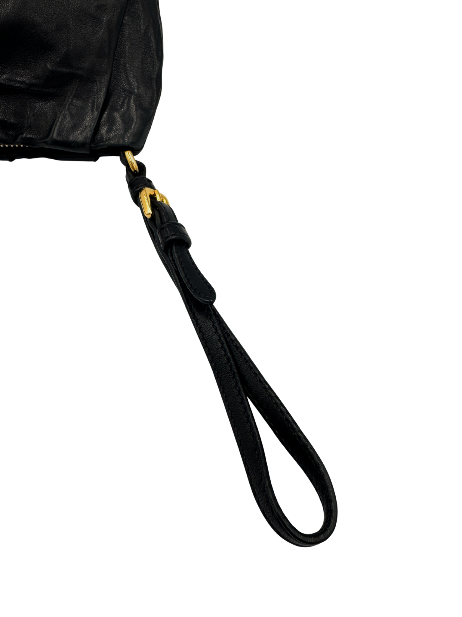 Prada Wristlet Clutch in Black Crinkled Leather