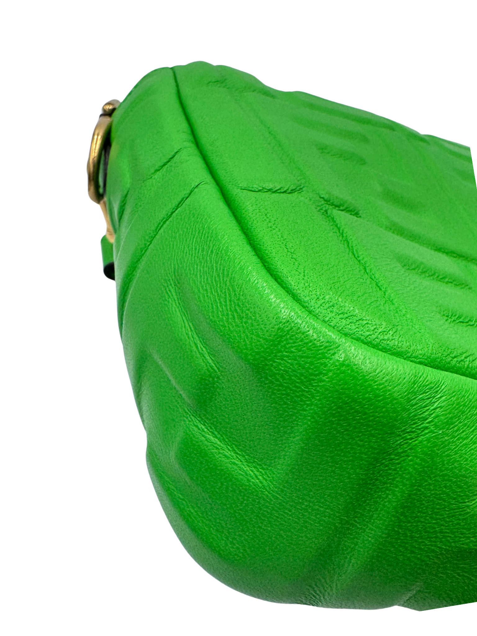 FF Baguette Shoulder Bag with Top Handle in Green Leather