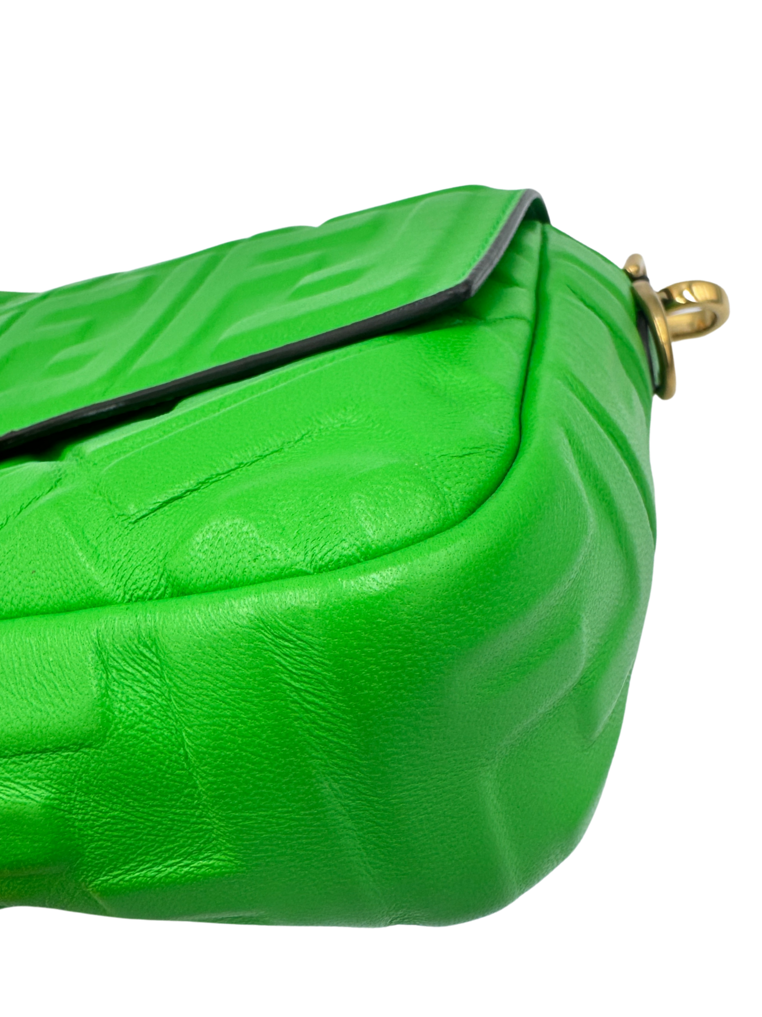 FF Baguette Shoulder Bag with Top Handle in Green Leather