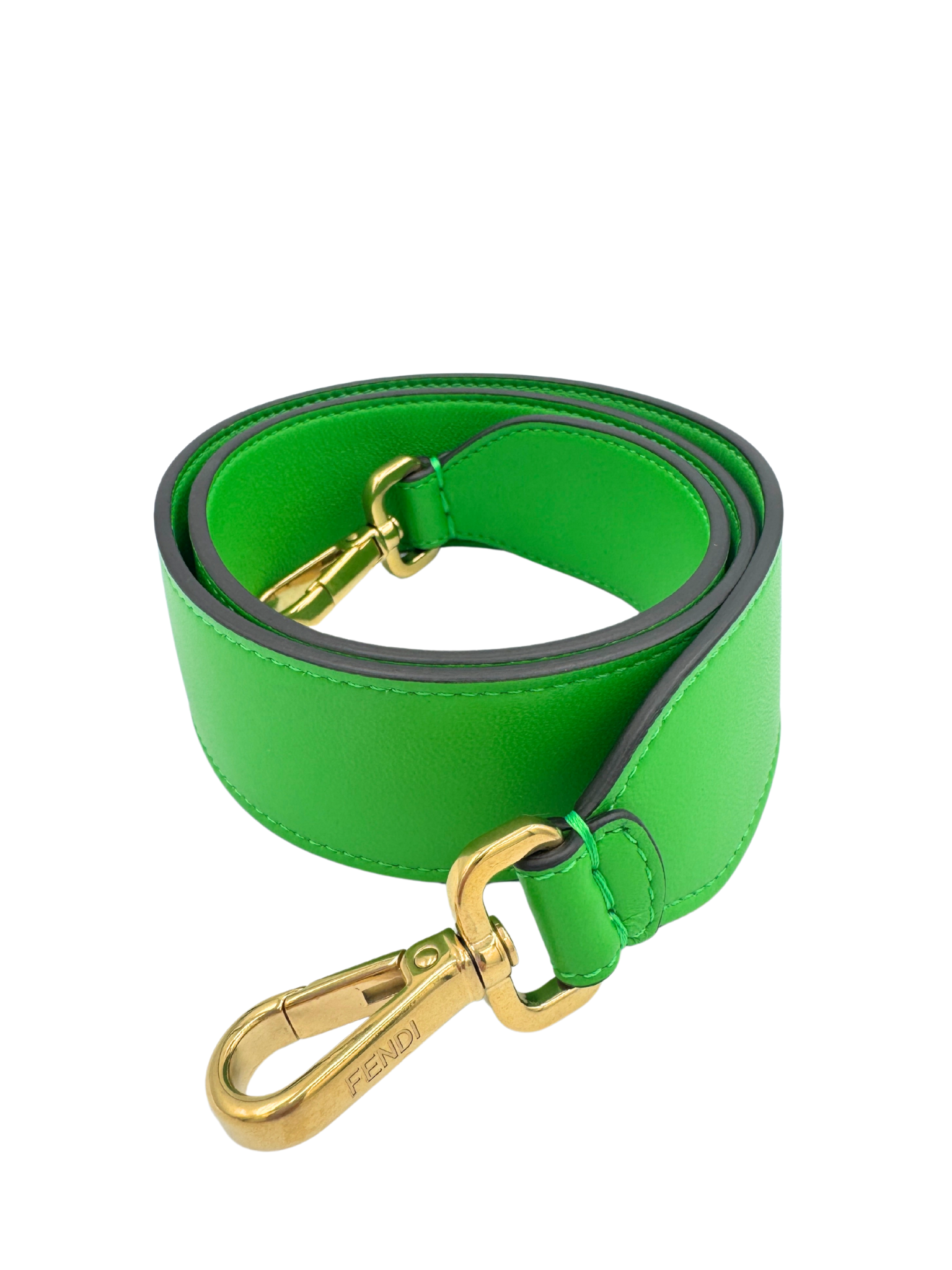 FF Baguette Shoulder Bag with Top Handle in Green Leather