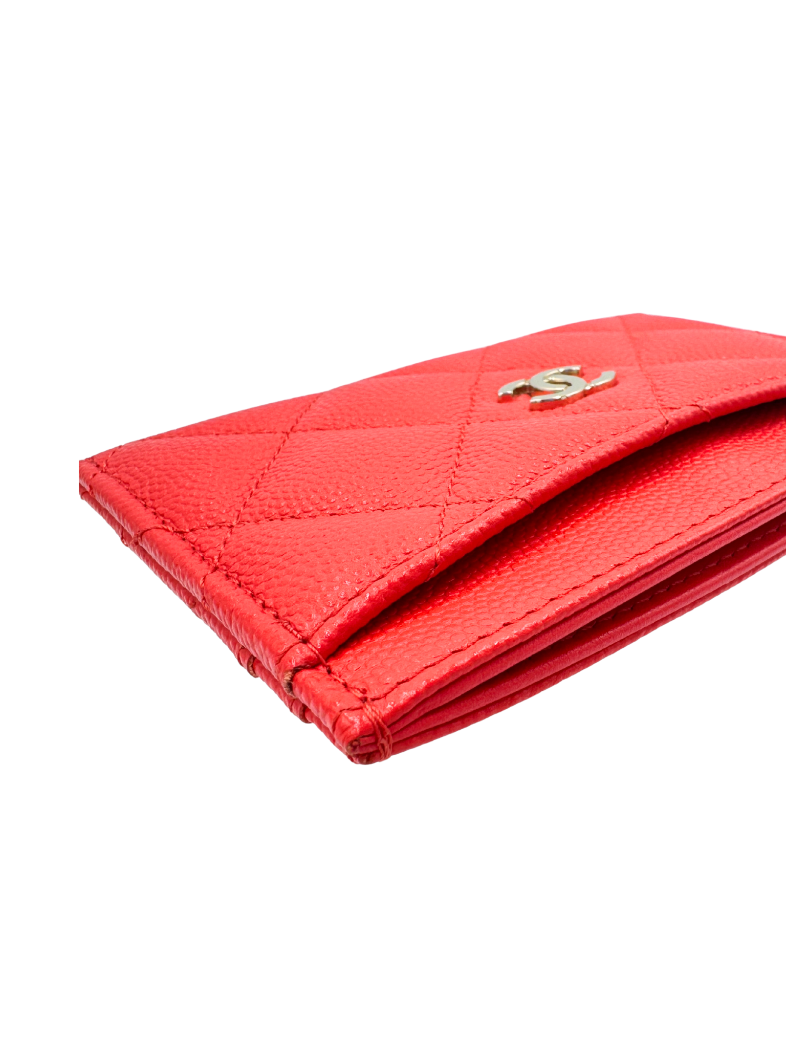 Classic Quilted Card Holder Wallet in Red Caviar Leather