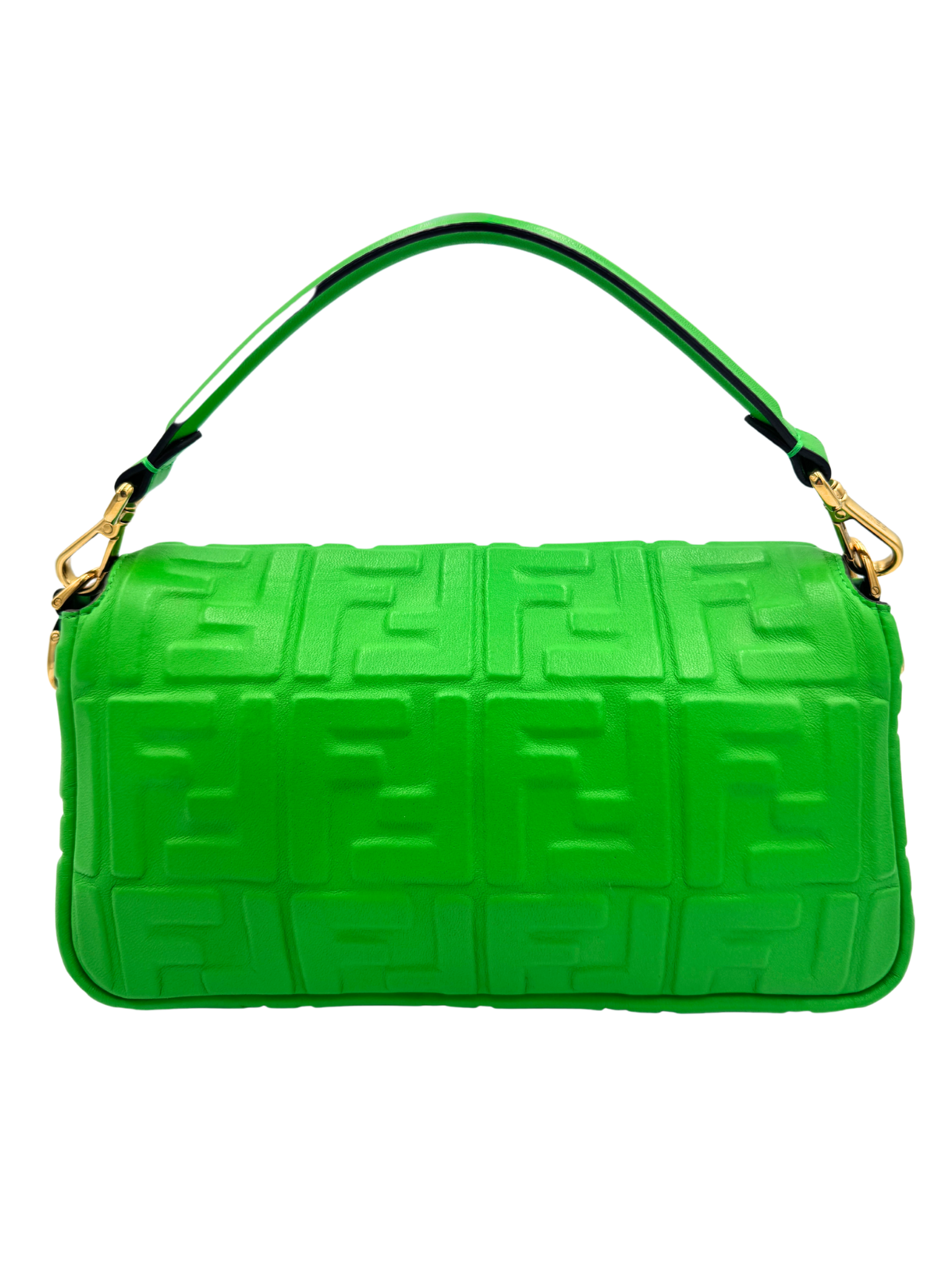 FF Baguette Shoulder Bag with Top Handle in Green Leather