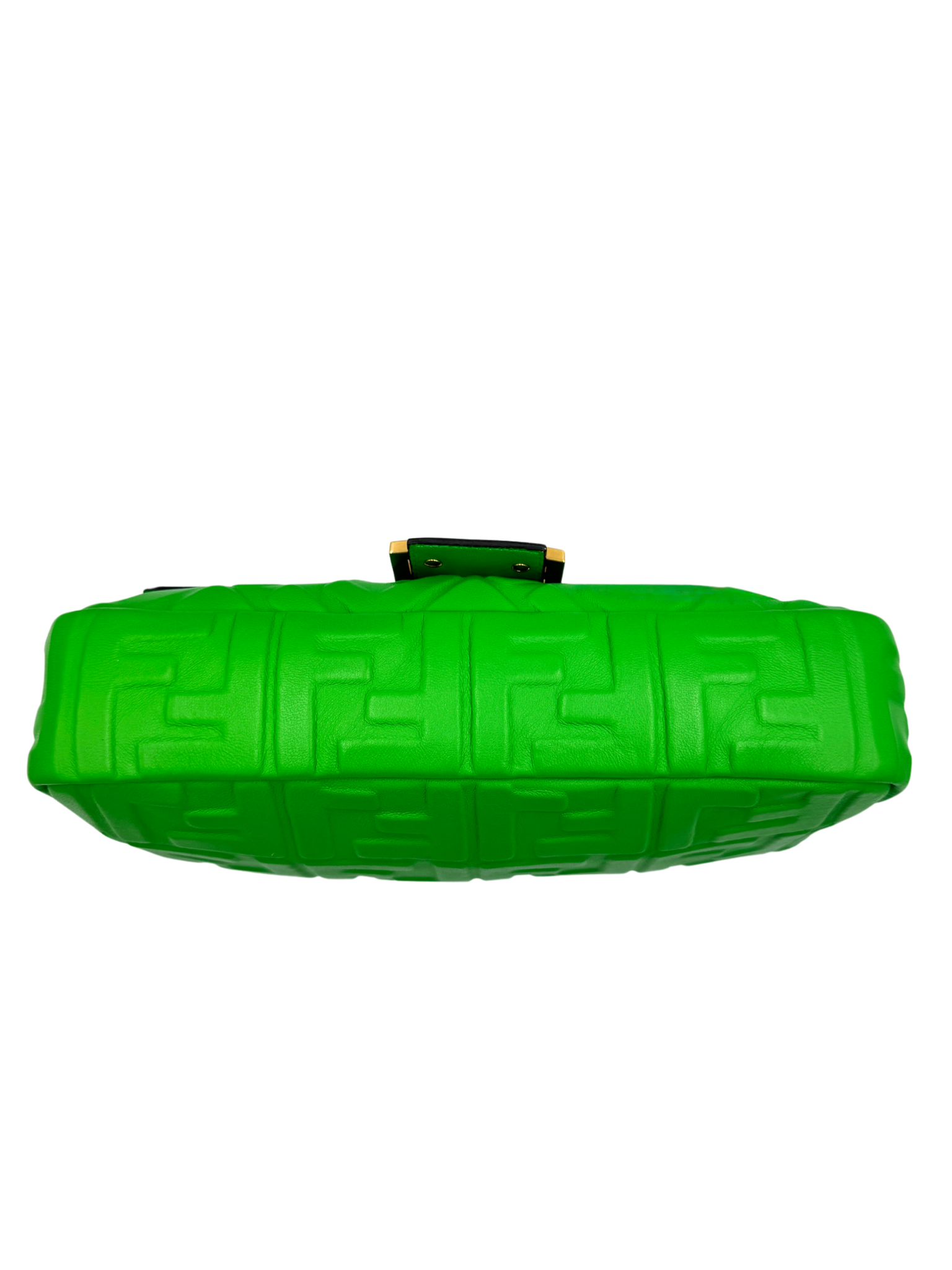 FF Baguette Shoulder Bag with Top Handle in Green Leather