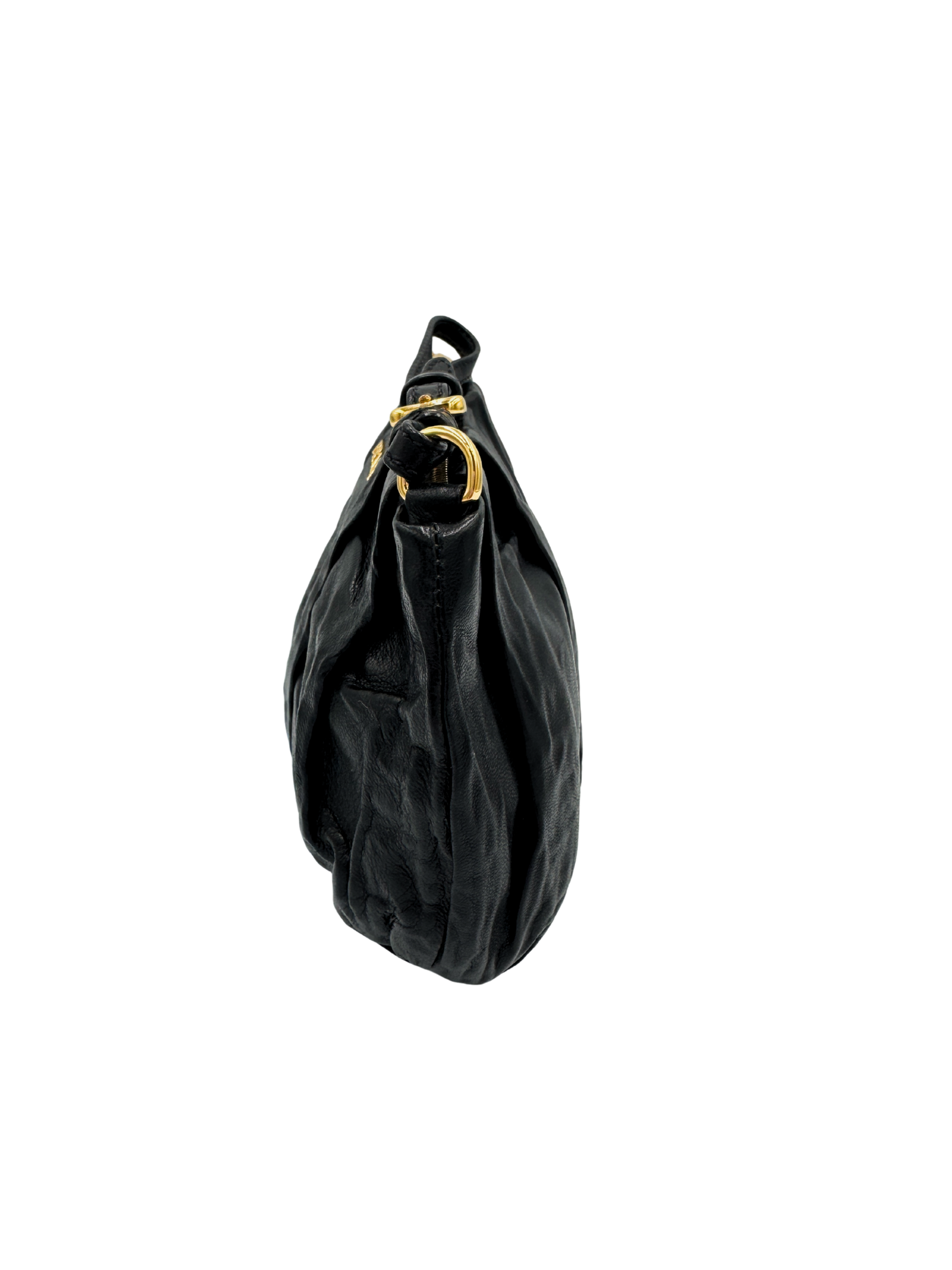 Prada Wristlet Clutch in Black Crinkled Leather