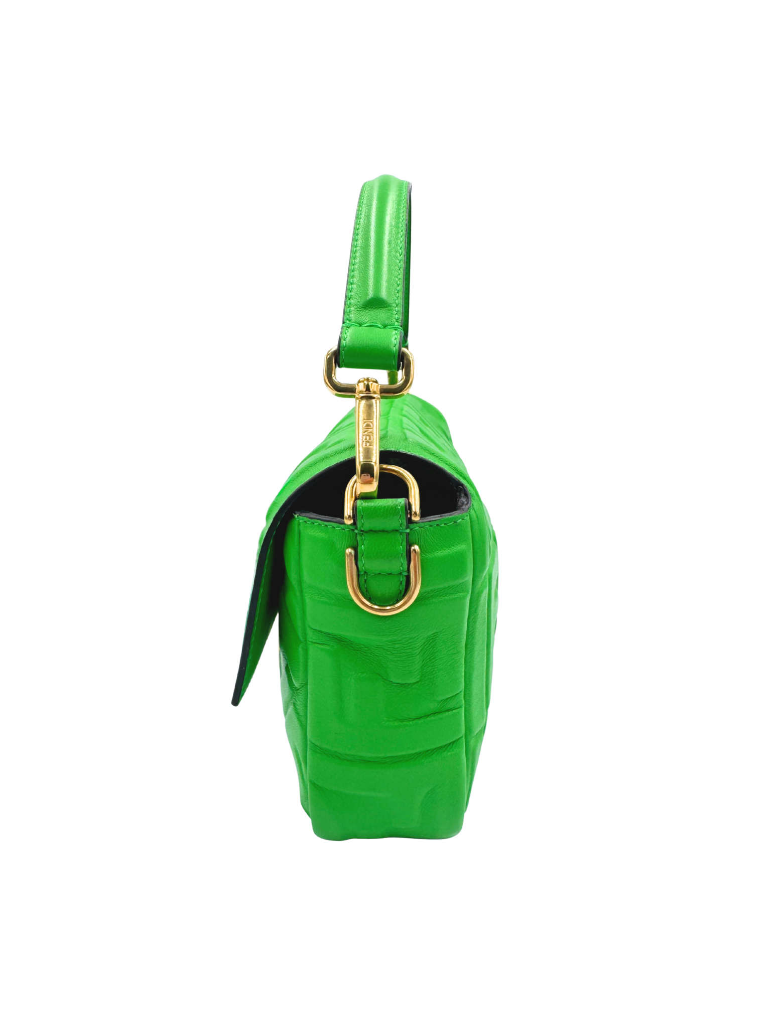 FF Baguette Shoulder Bag with Top Handle in Green Leather