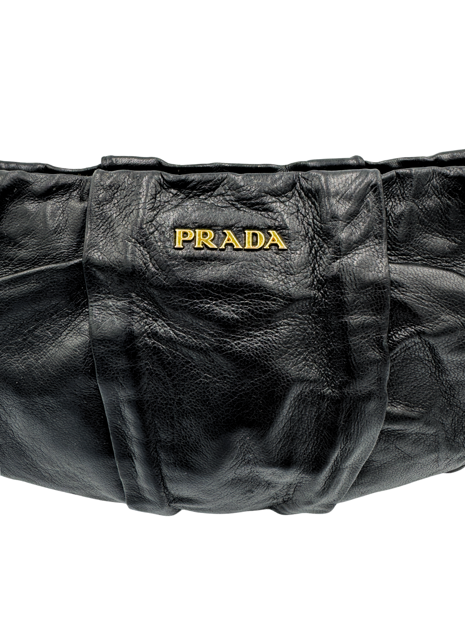 Prada Wristlet Clutch in Black Crinkled Leather