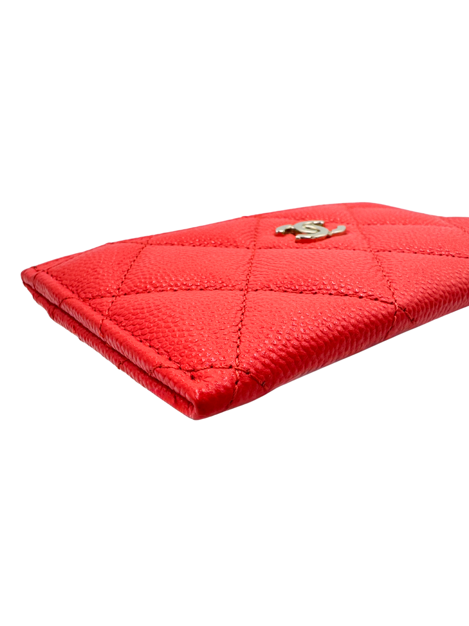 Classic Quilted Card Holder Wallet in Red Caviar Leather