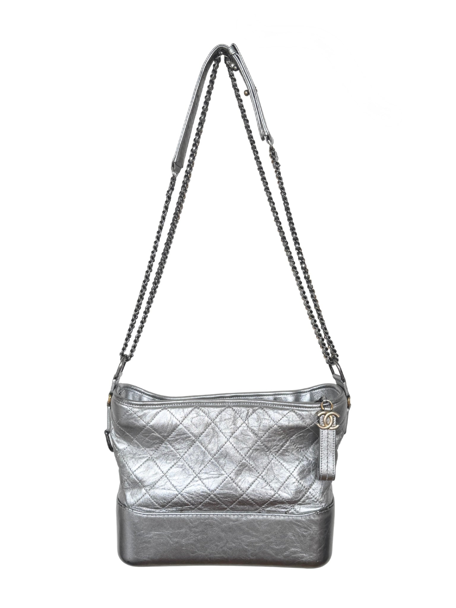 Medium Gabrielle Hobo Shoulder Bag in Aged Silver Calfskin Leather