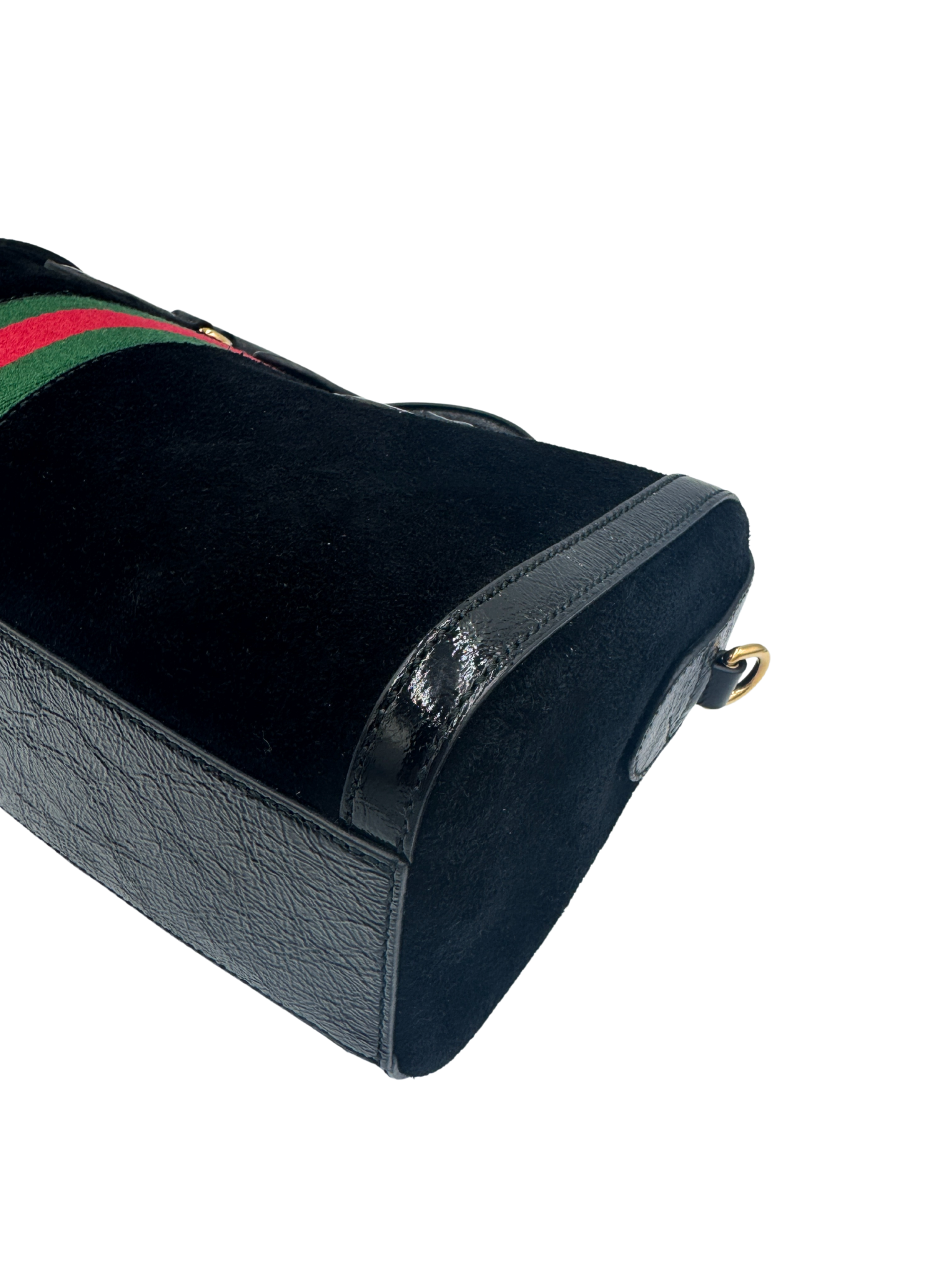 Ophidia Boston Bag in Black Suede & Patent Leather