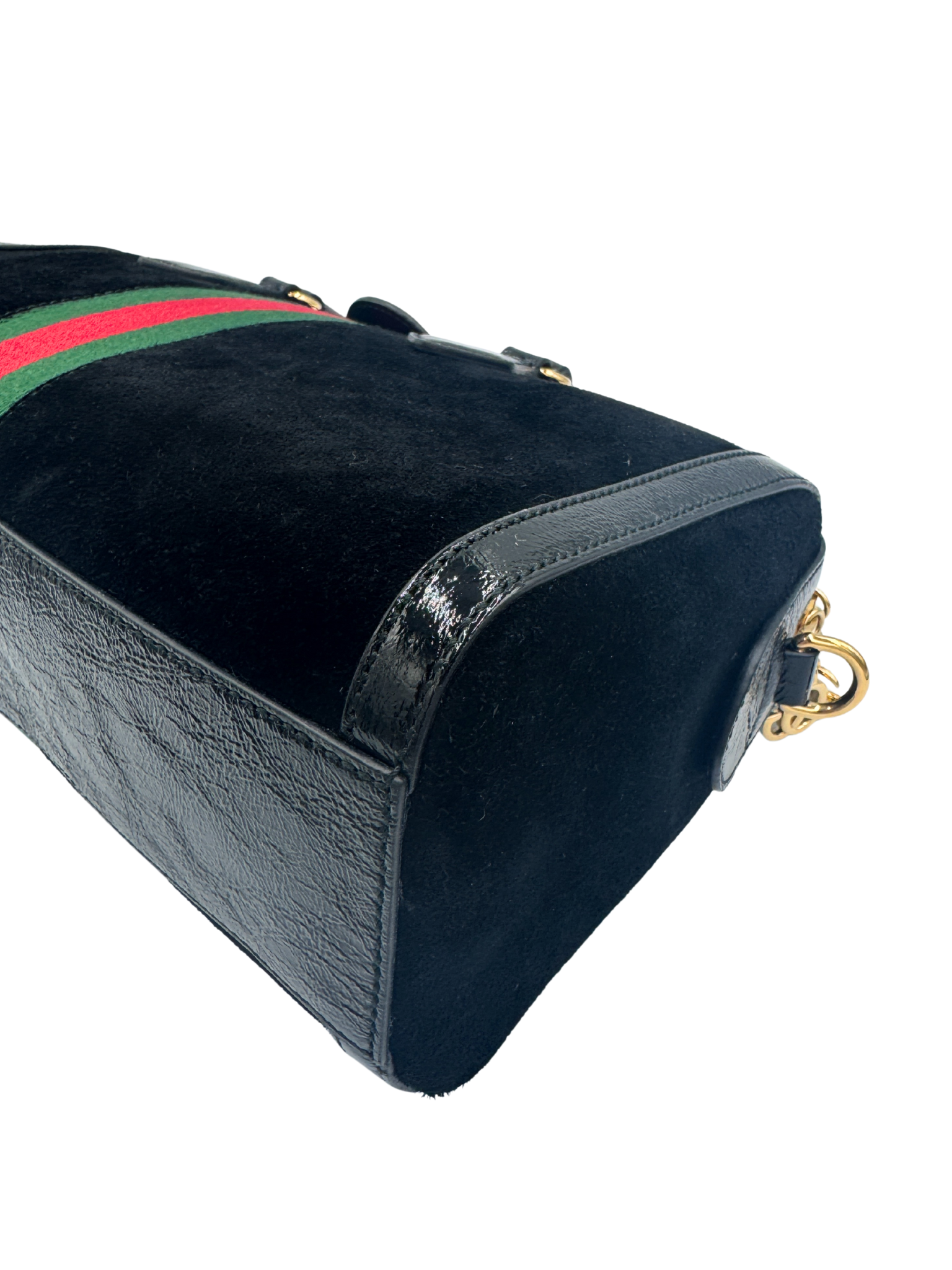 Ophidia Boston Bag in Black Suede & Patent Leather