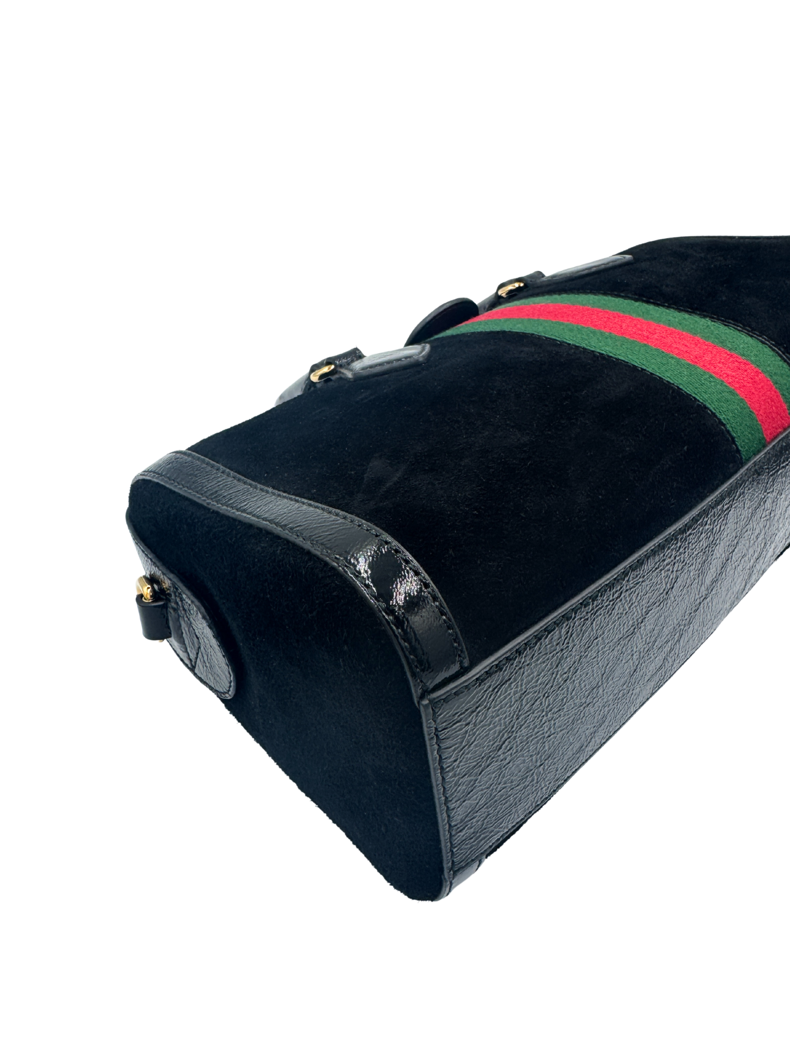 Ophidia Boston Bag in Black Suede & Patent Leather