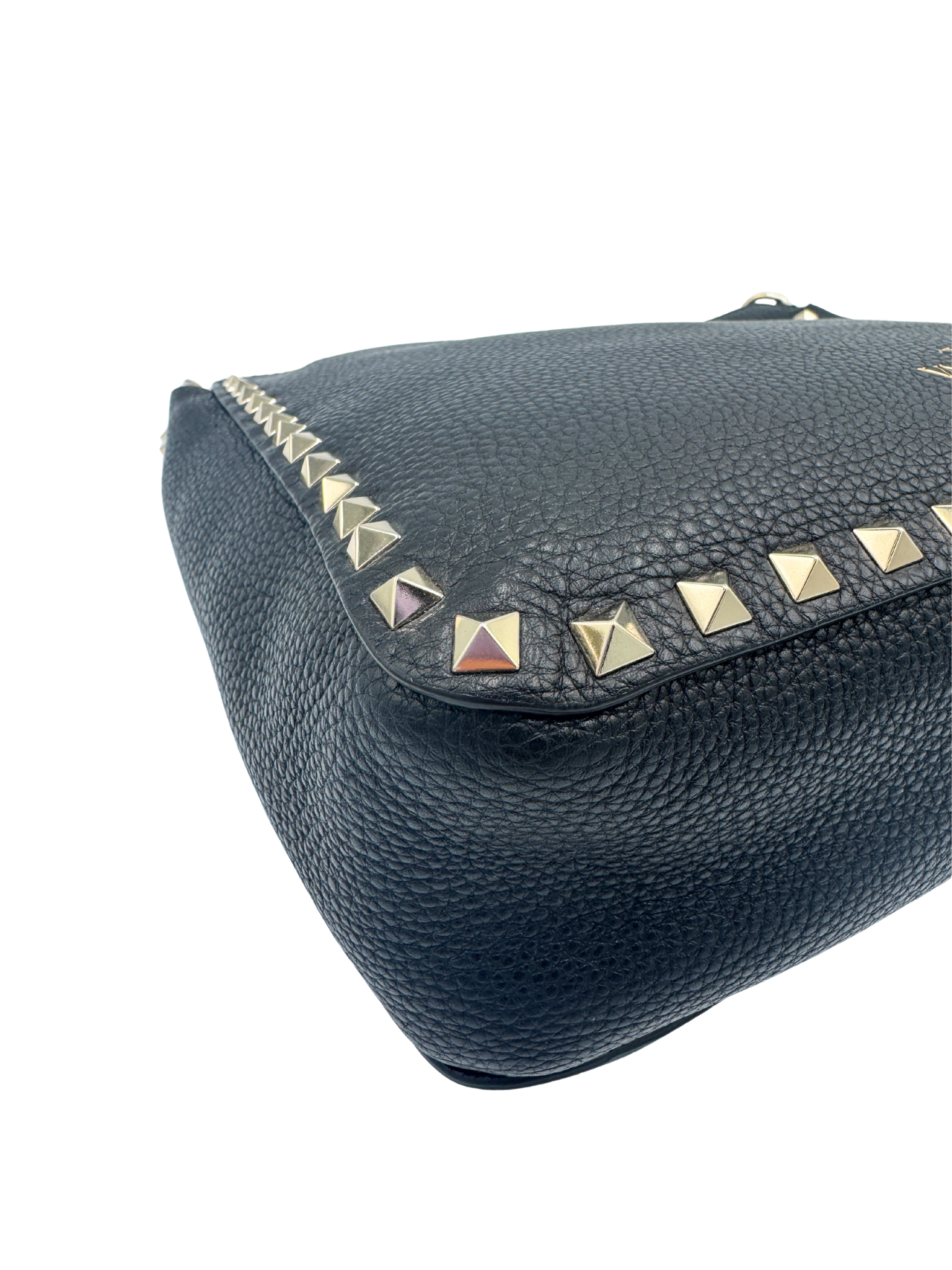 Rockstud Messenger Bag in Black Grained Leather