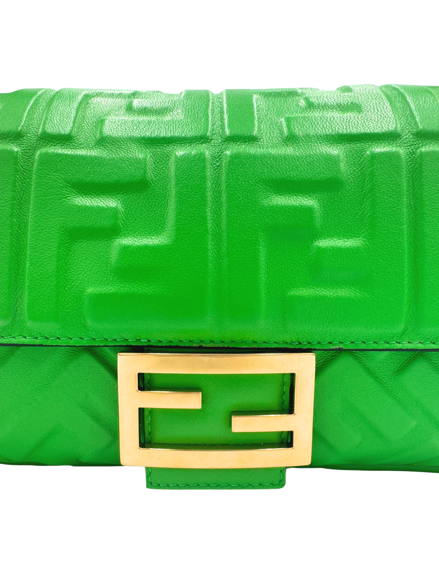 FF Baguette Shoulder Bag with Top Handle in Green Leather