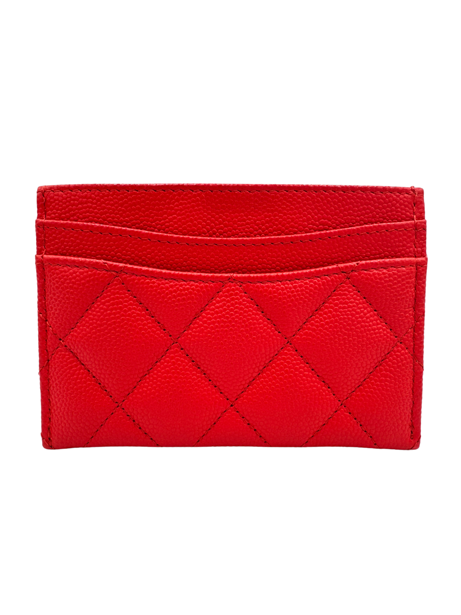 Classic Quilted Classic Card Holder Wallet in Red Caviar Leather
