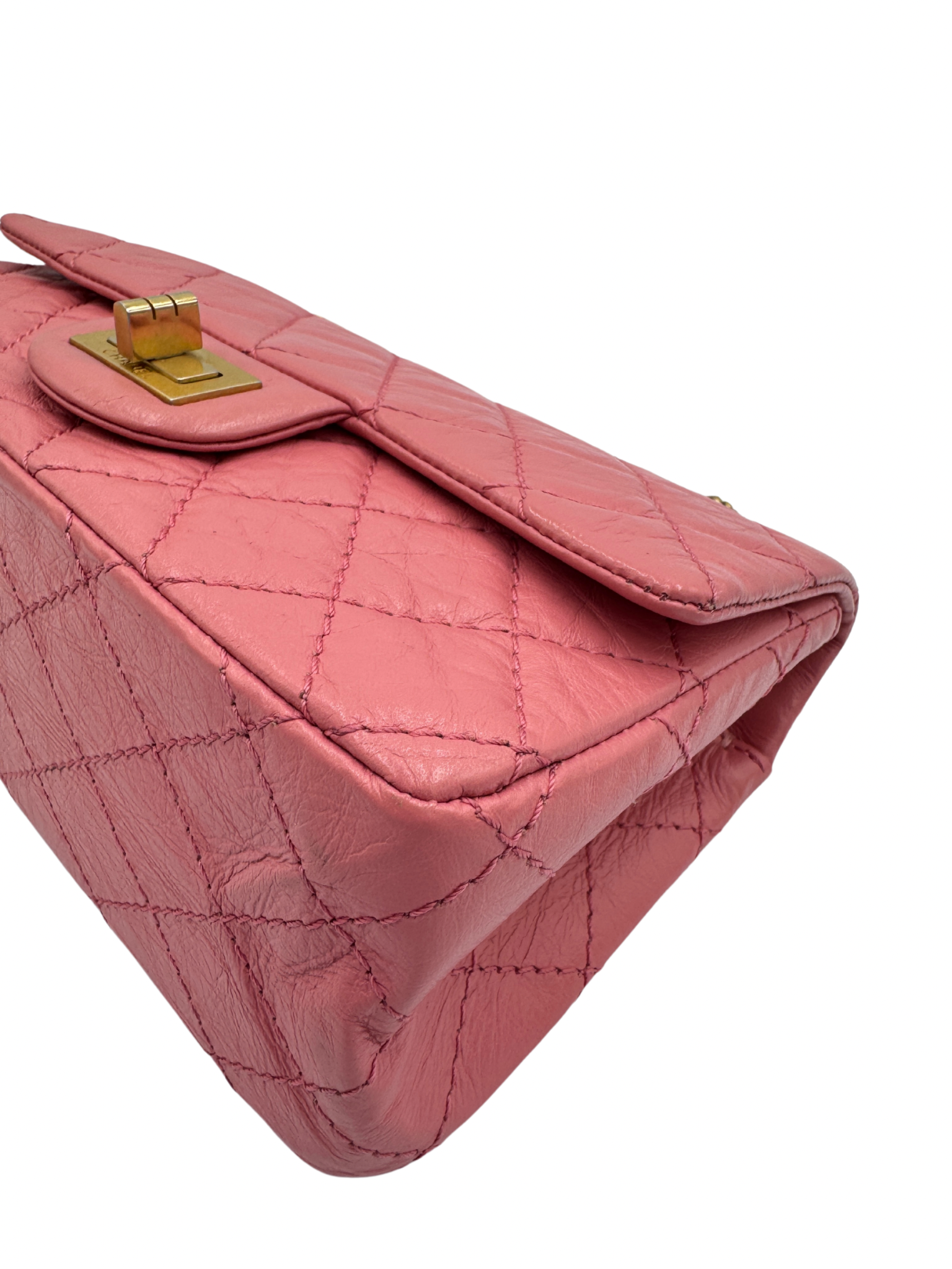 Classic Quilted Mini Reissue 2.55 Rectangular Flap Bag in Pink Aged Calfskin Leather
