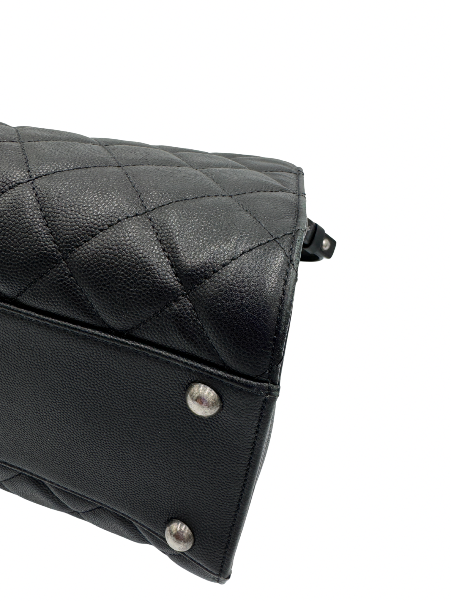 Medium Accordion Top Handle CC Bucket Bag in Black Caviar Leather