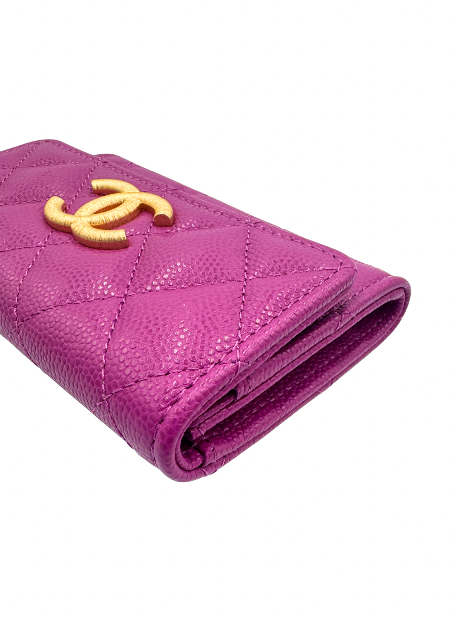Classic Flap Card Holder Wallet in Fuchsia Caviar Leather
