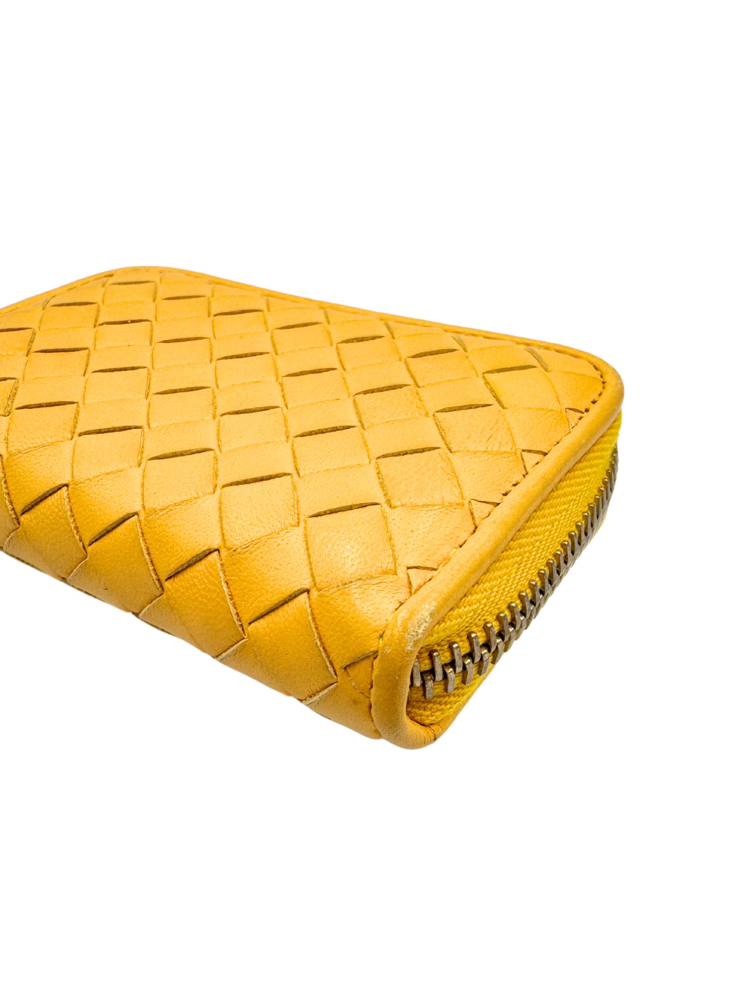 Compact Ziparound Wallet in Yellow Intrecciato Leather