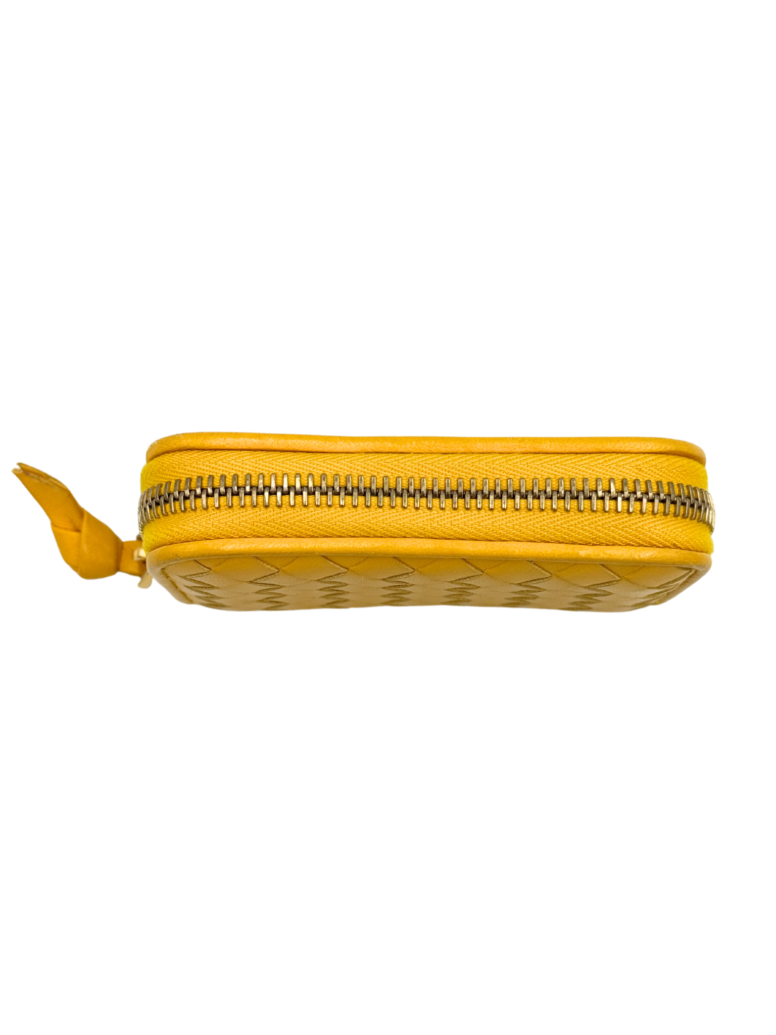 Compact Ziparound Wallet in Yellow Intrecciato Leather