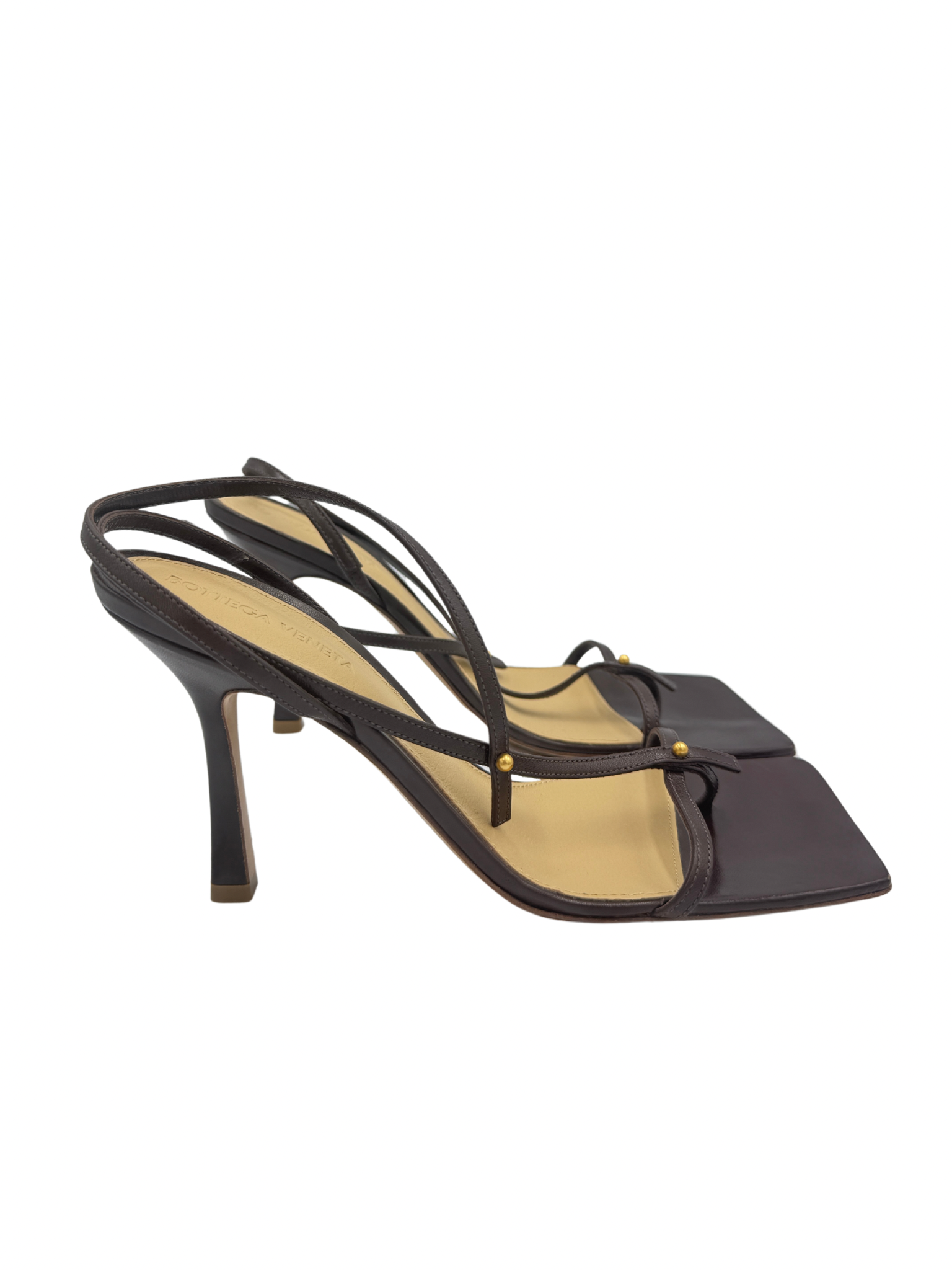 Size 39 T-Strap Heel Sandals in Fondant Brown Leather
