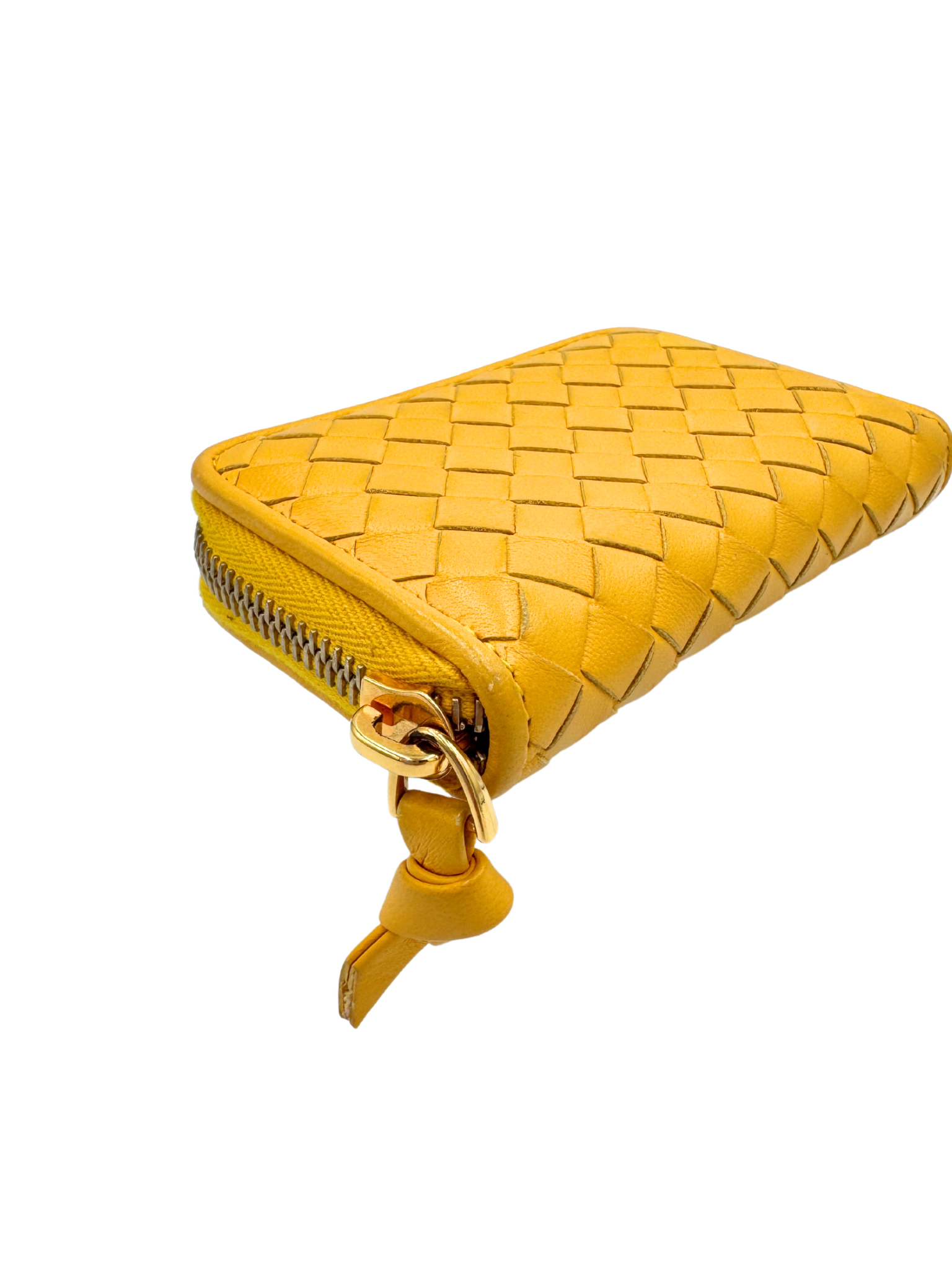 Compact Ziparound Wallet in Yellow Intrecciato Leather