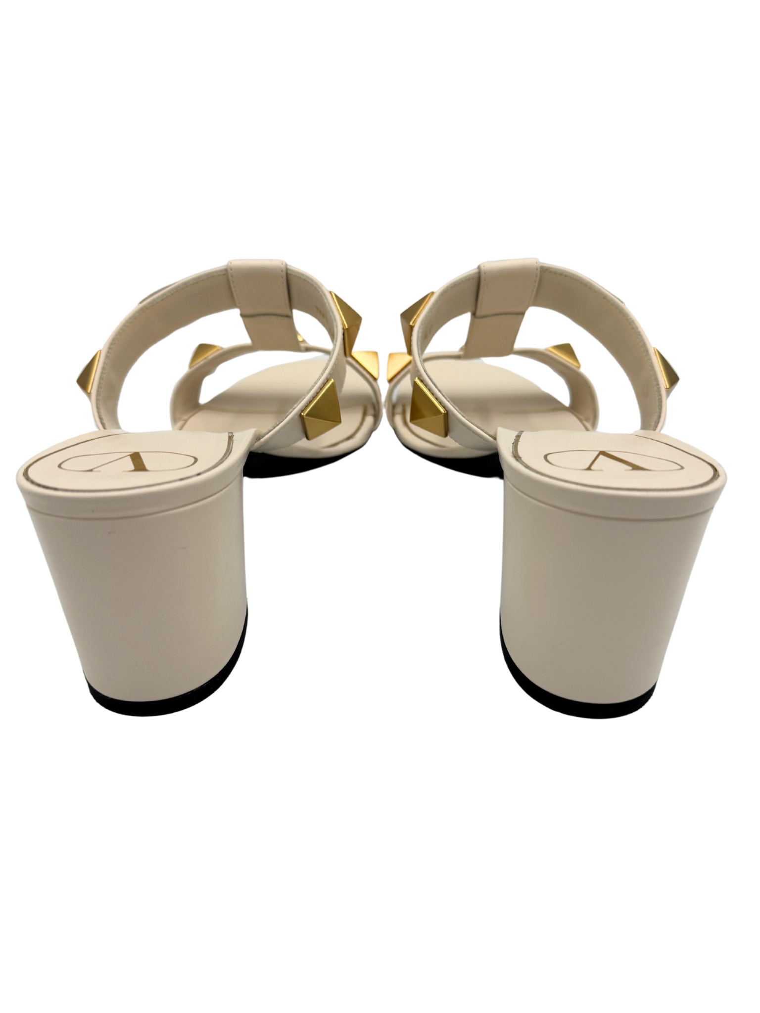 Size 40 Roman Stud Slide Heel Sandals 60mm in Ivory Smooth Calfskin Leather