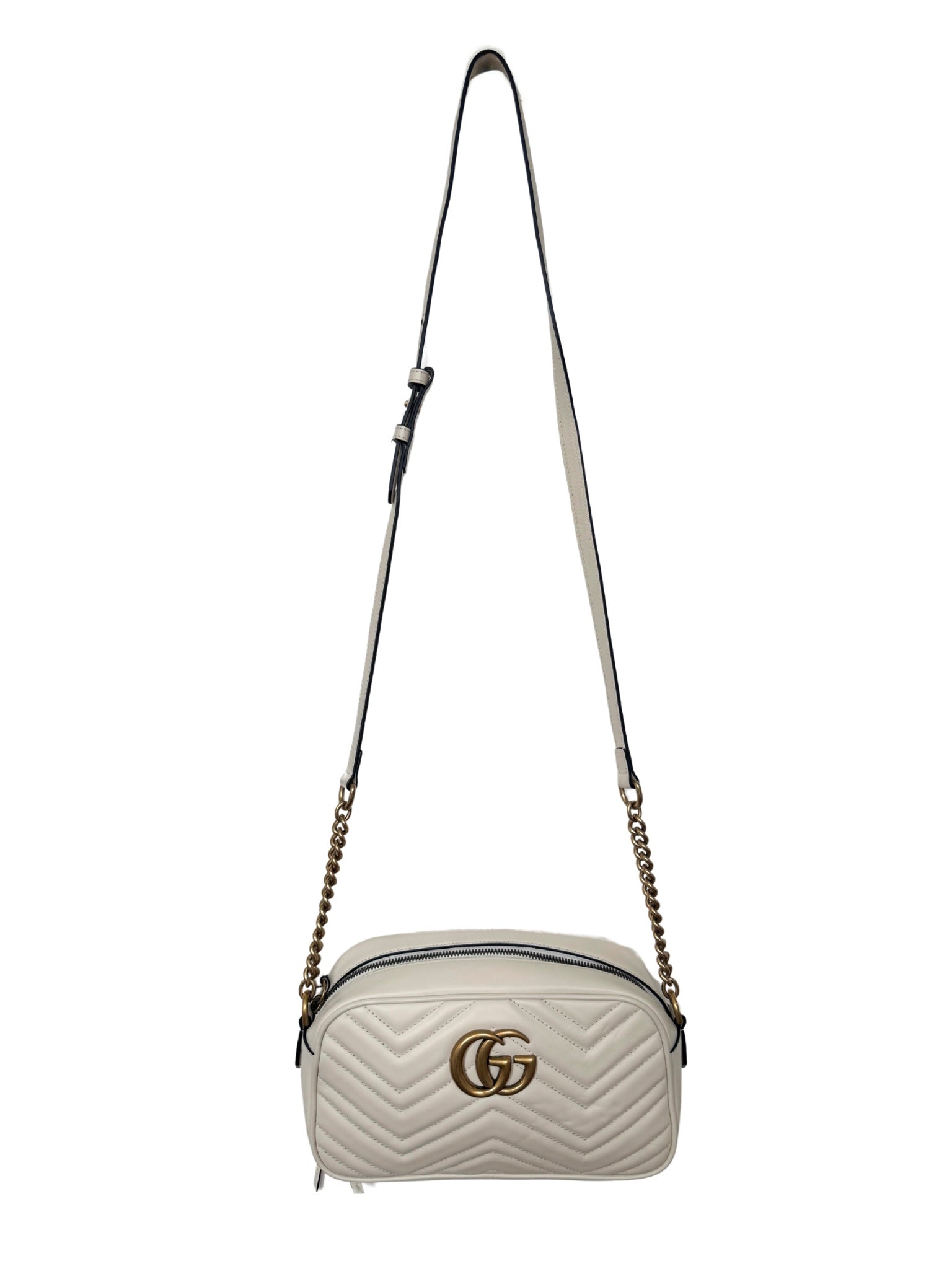 GG Small Marmont Camera Bag in Ivory Leather