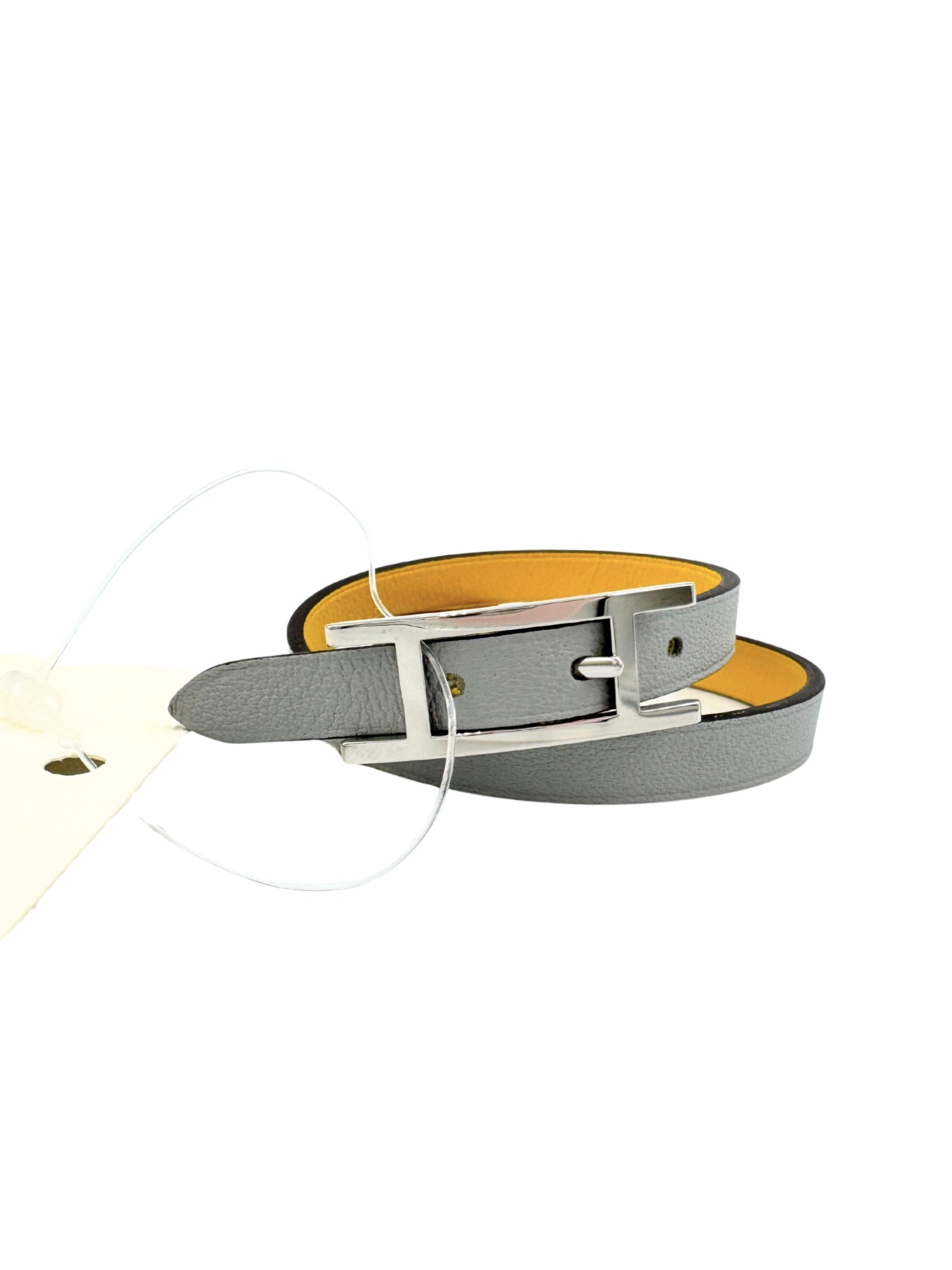 Size T1 Behapi Double Tour Reversible Bracelet in Bleu Glacier/Jaune De Naples Swift Leather