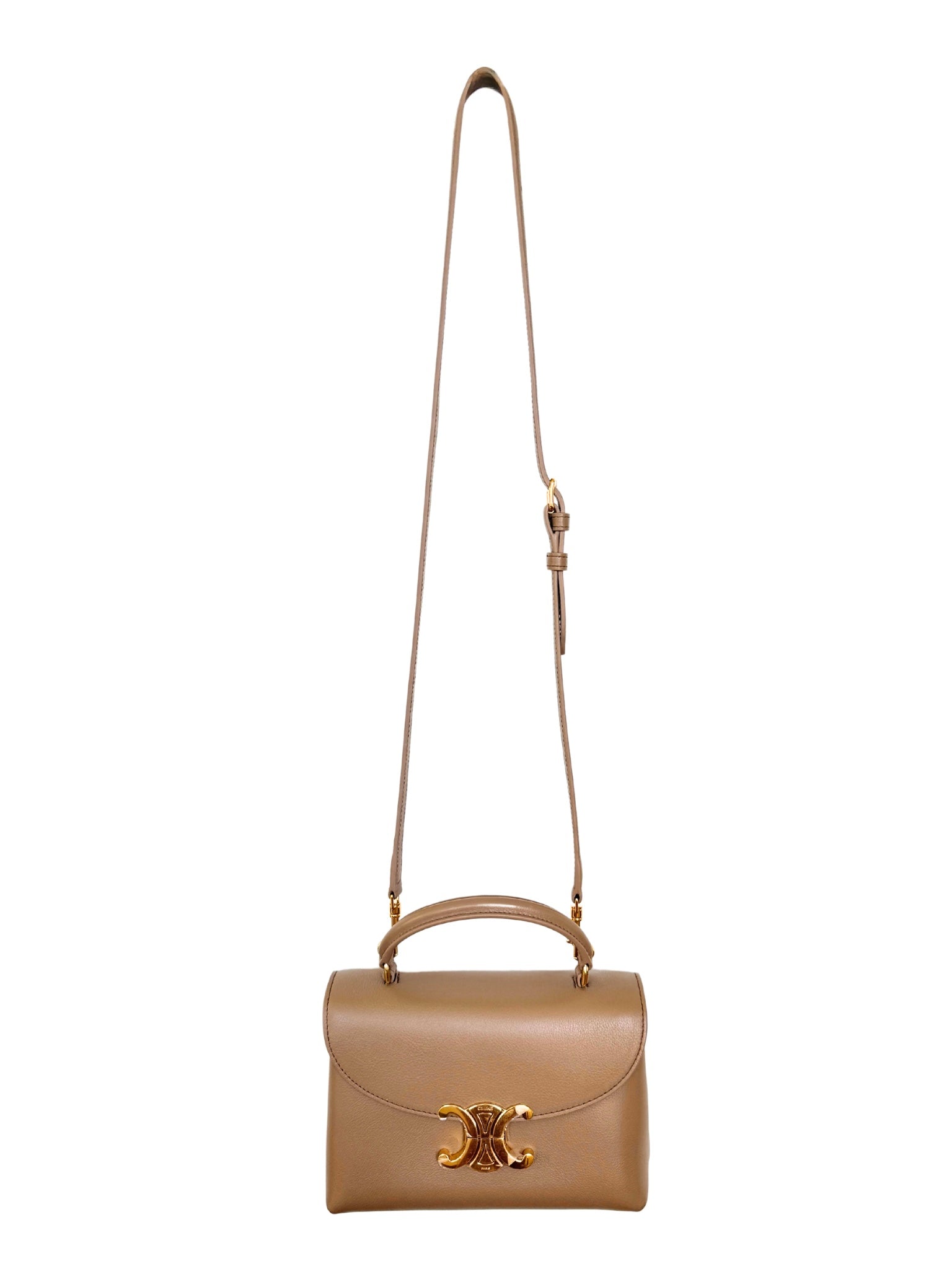 Teen Nino Top Handle Bag in Smoked Brown Supple Calfskin Leather
