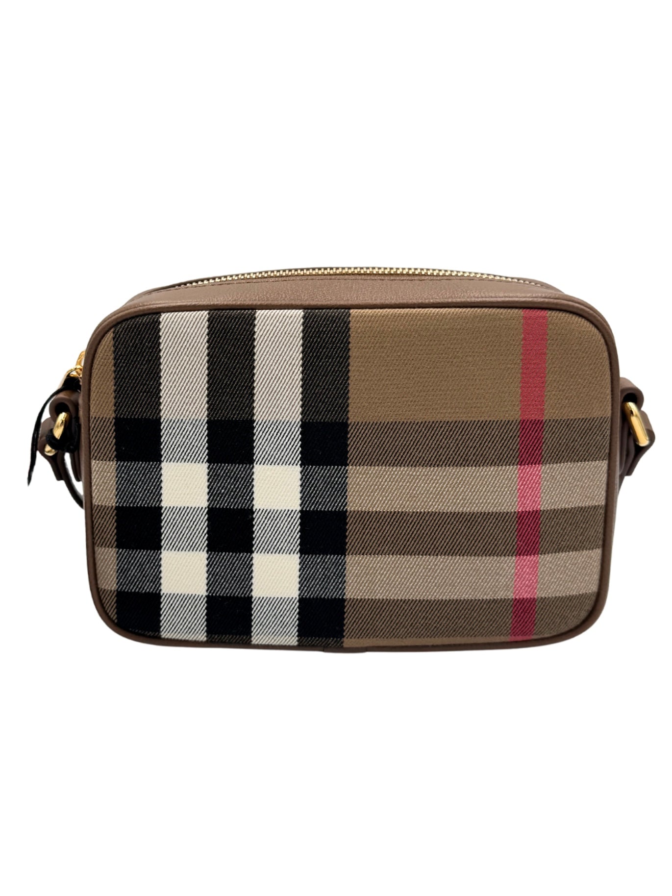 Crossbody Camera Bag in House Check Canvas & Tan Leather
