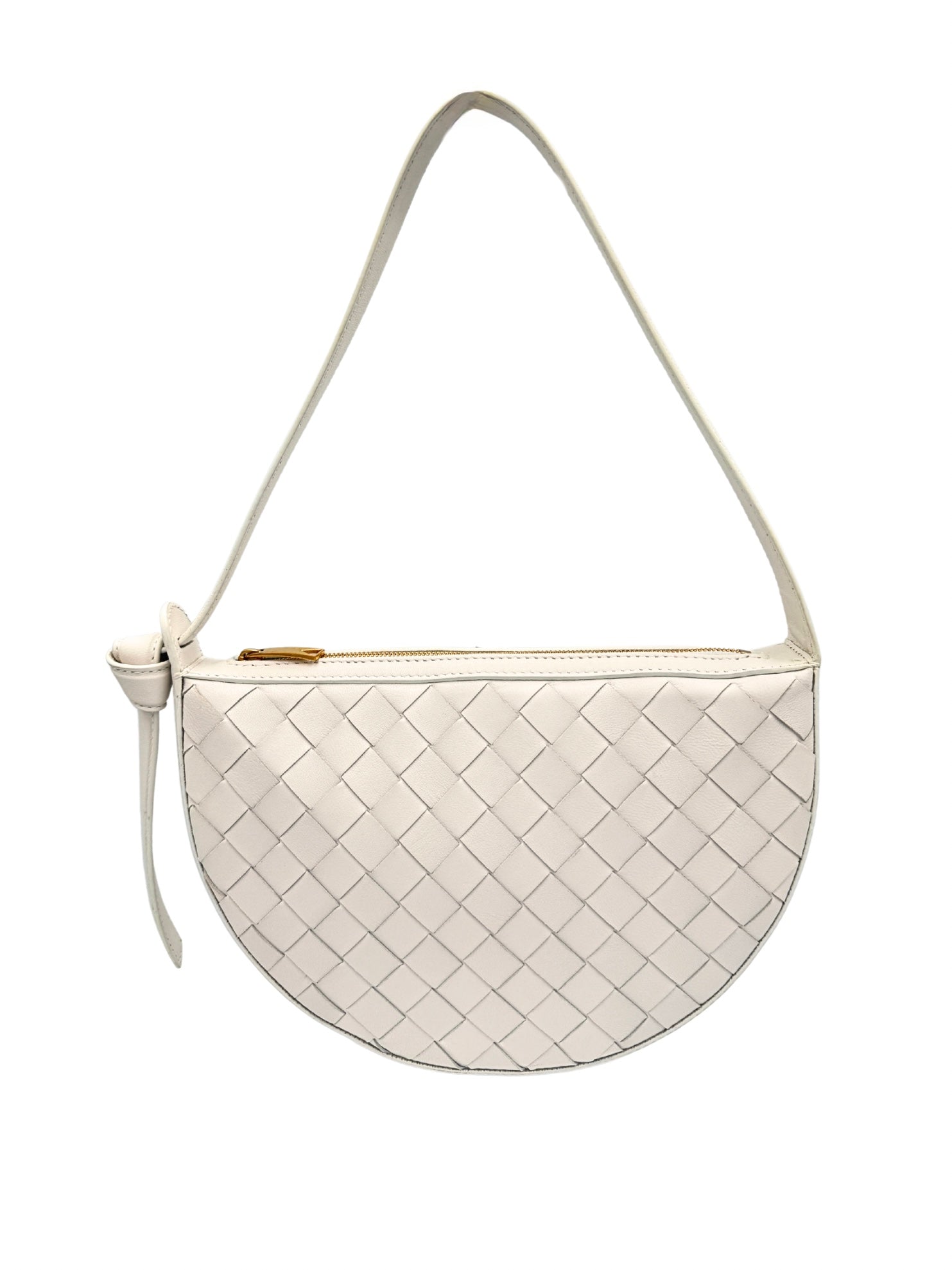 Mini Sunrise Shoulder Bag in White Intrecciato Leather