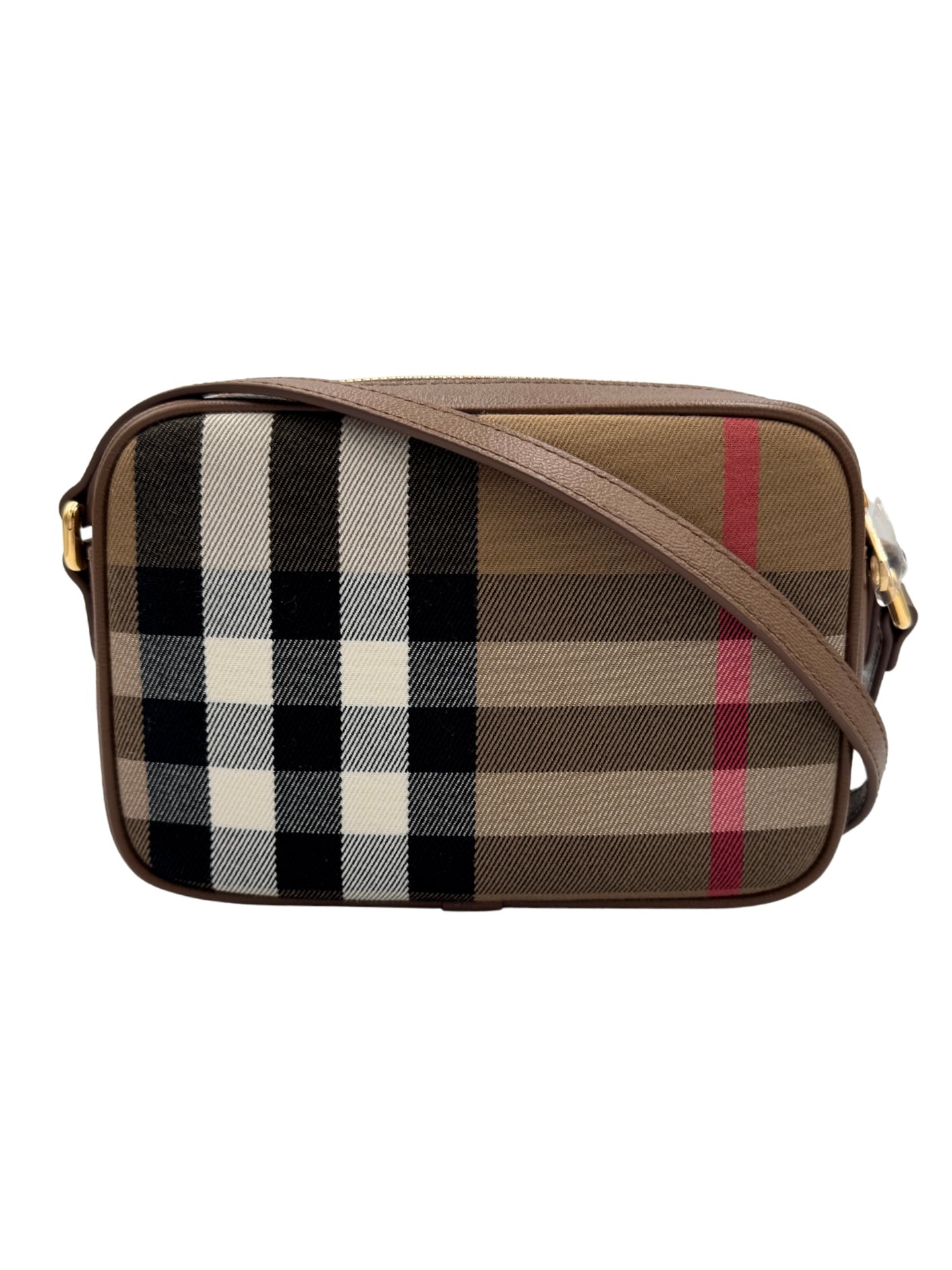 Crossbody Camera Bag in House Check Canvas & Tan Leather