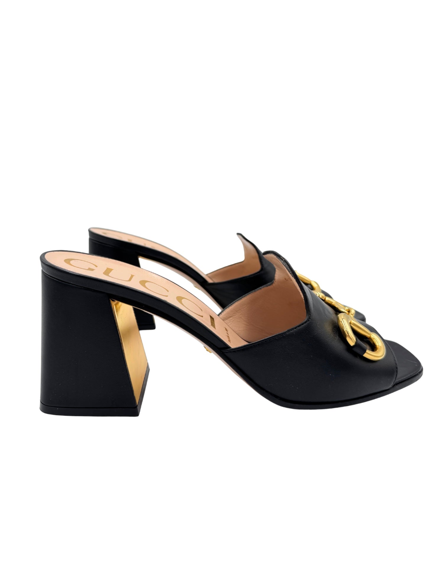 Size 40.5 Horsebit Slide Sandals in Black Smooth Leather