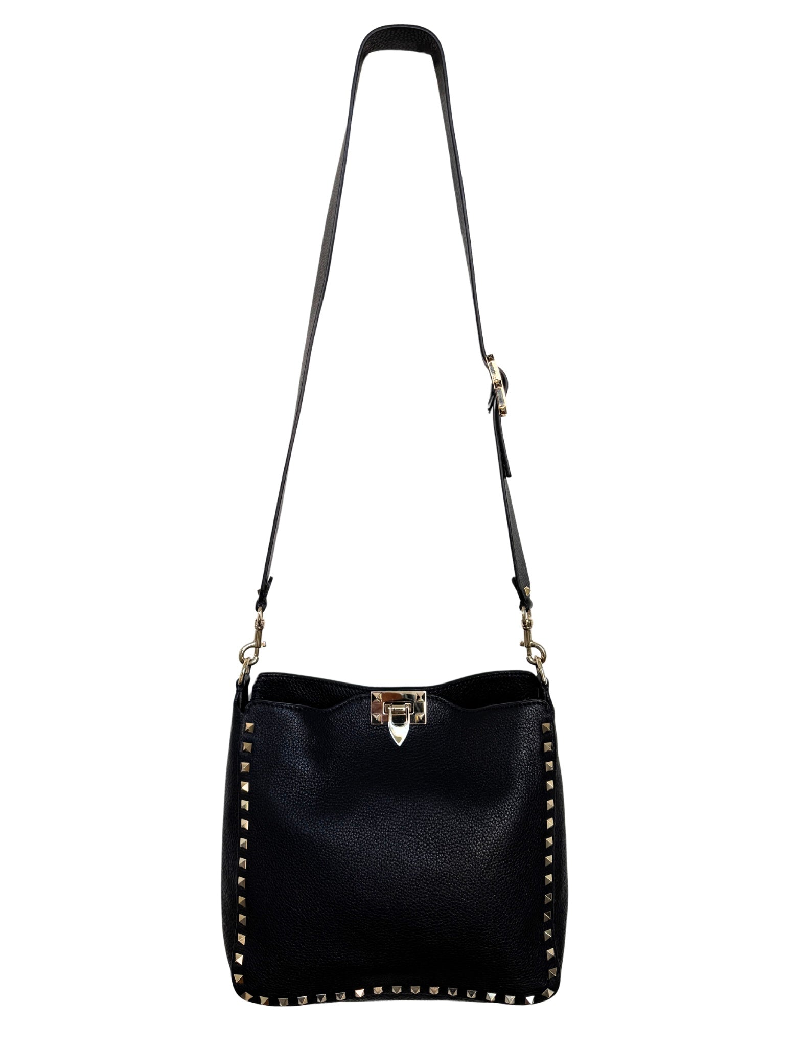Rockstud Messenger Bag in Black Grained Leather