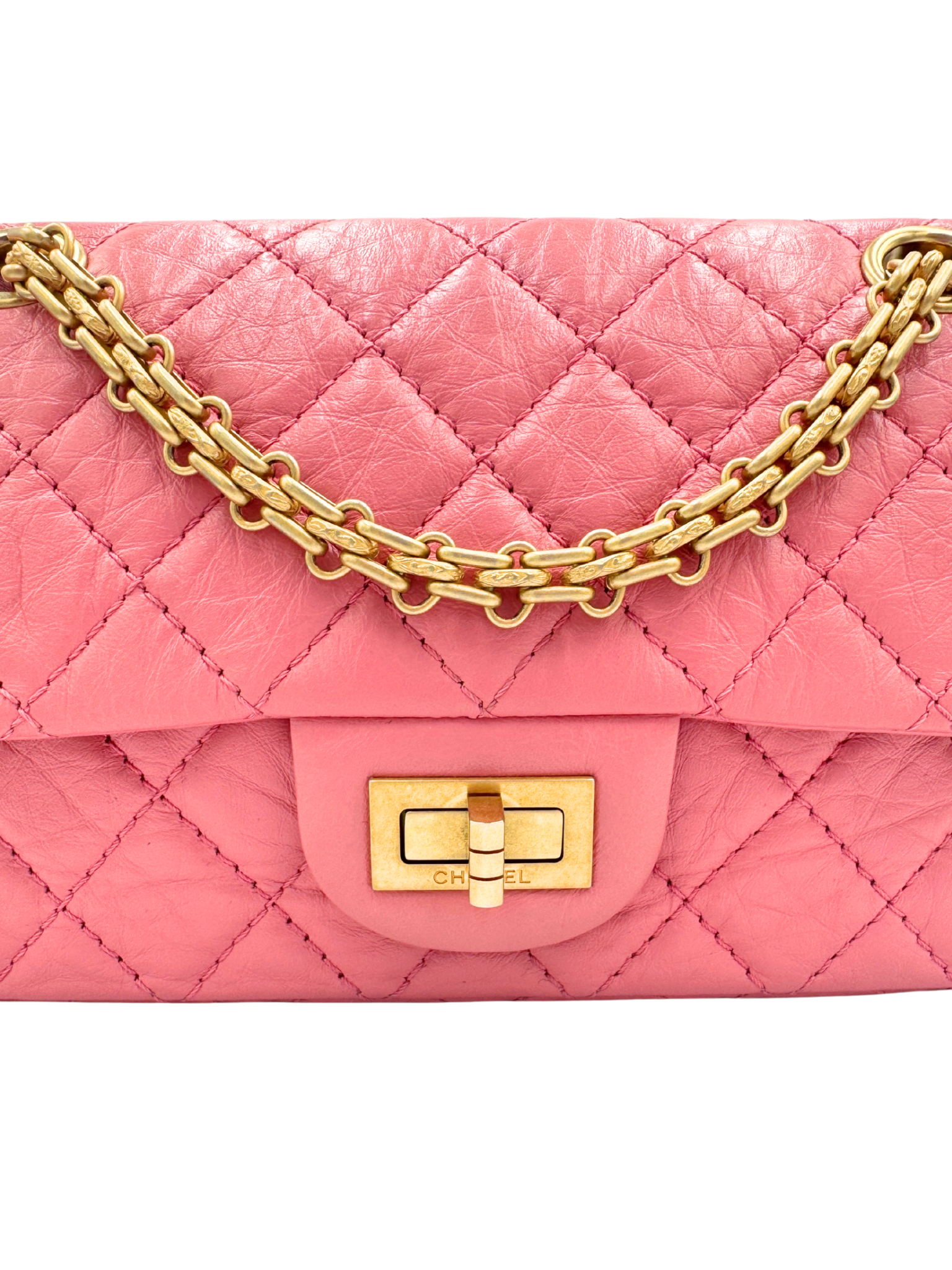 Classic Quilted Mini Reissue 2.55 Rectangular Flap Bag in Pink Aged Calfskin Leather