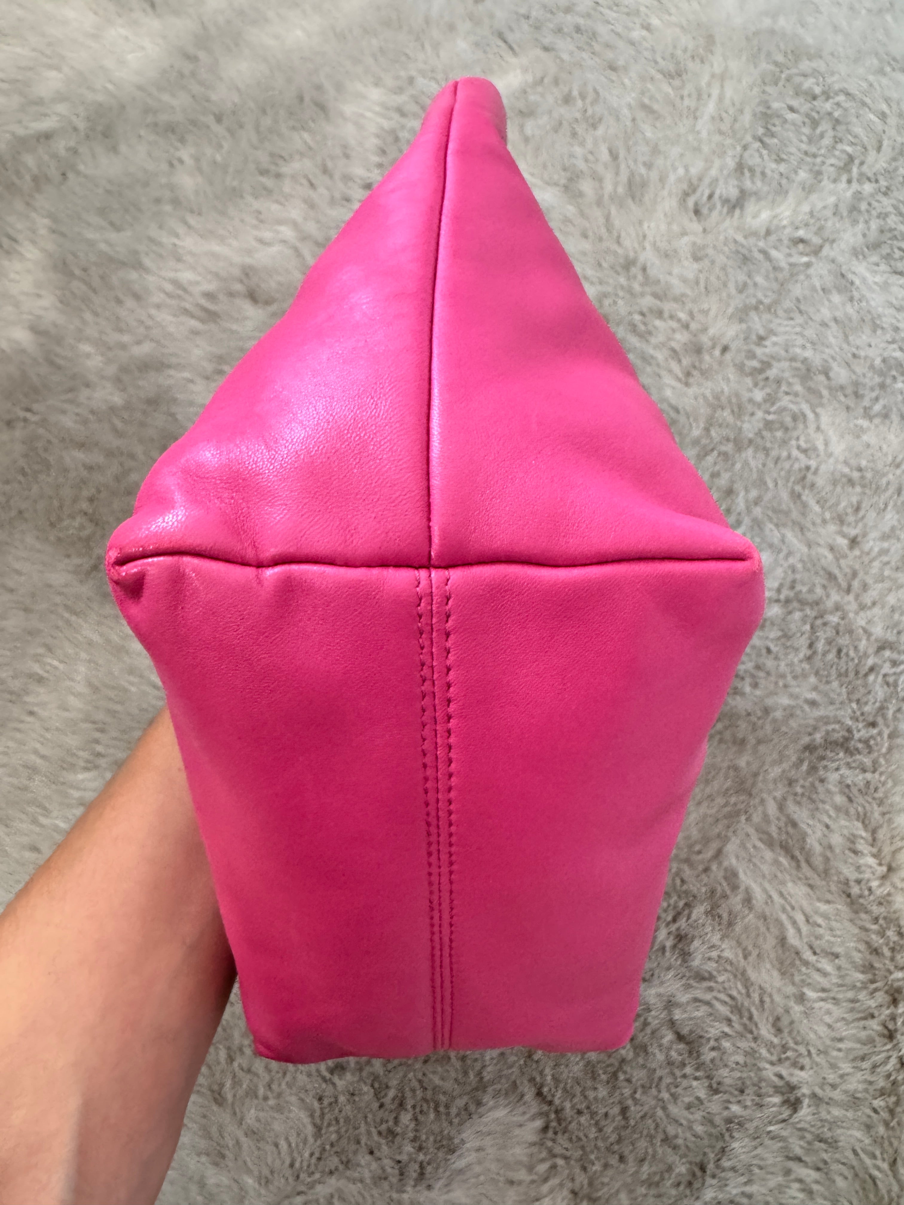 Vintage Anagram Logo Small East-West Shopping Tote Bag in Hot Pink Nappa Calfskin Leather