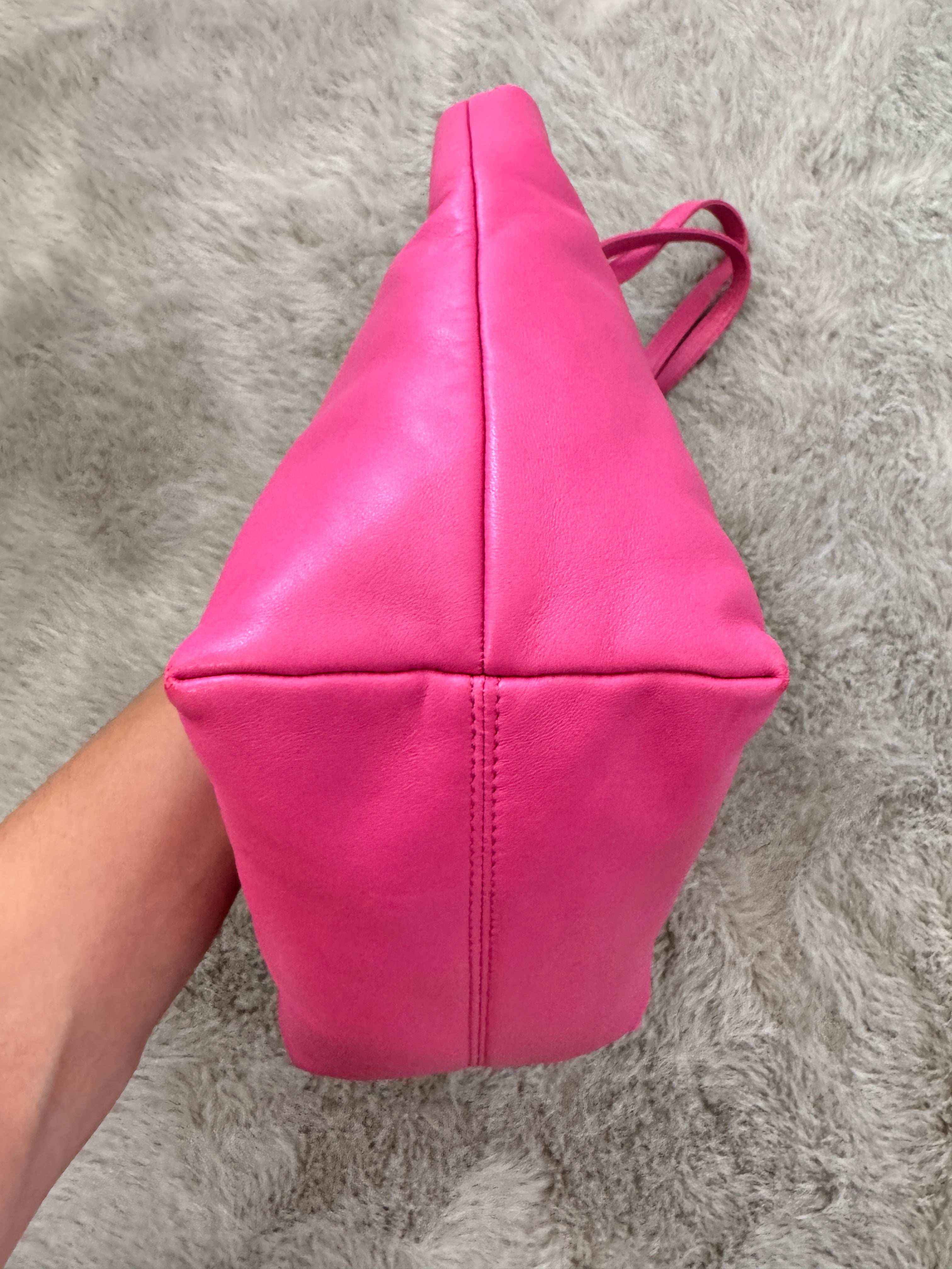 Vintage Anagram Logo Small East-West Shopping Tote Bag in Hot Pink Nappa Calfskin Leather