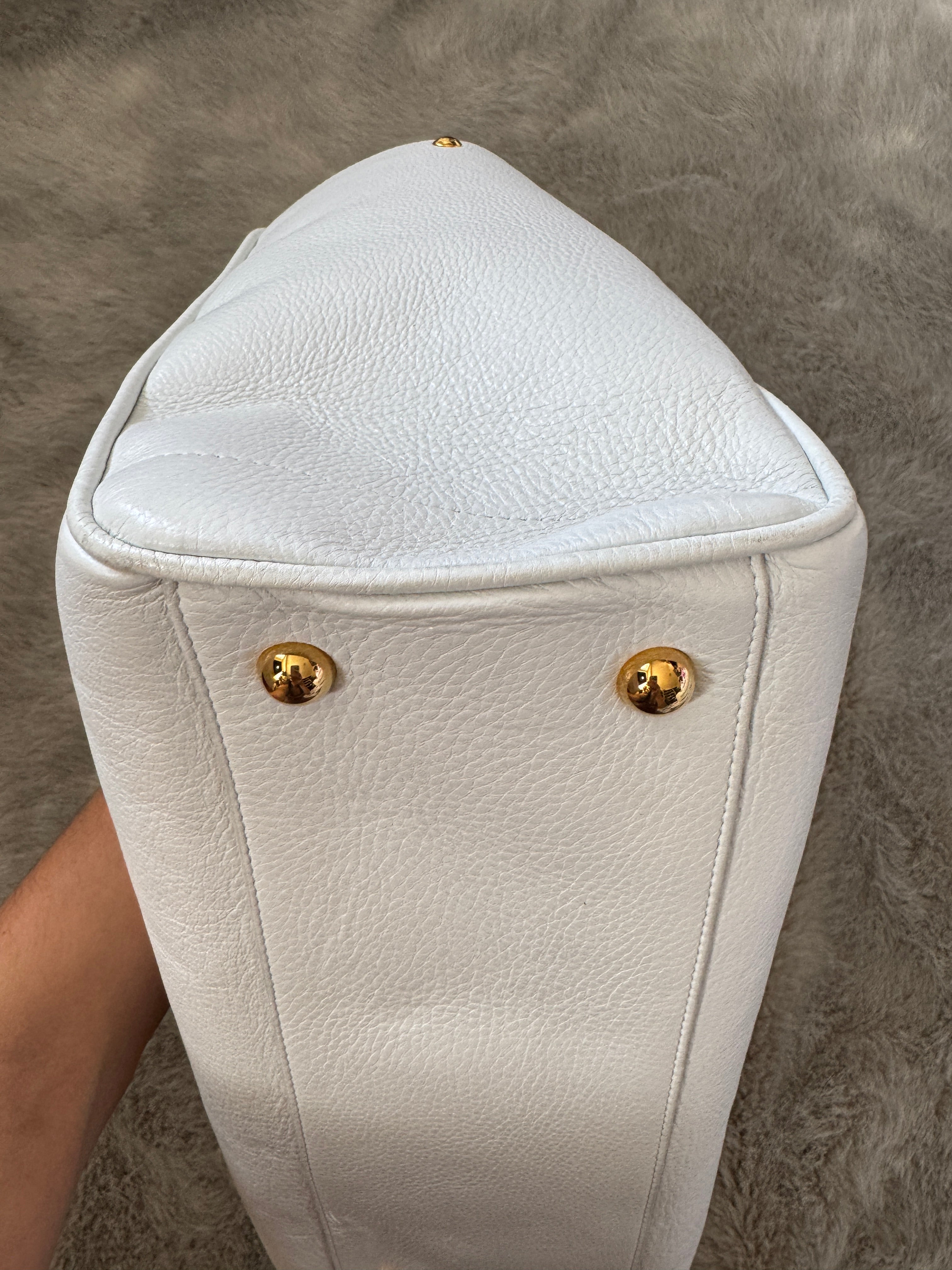 Logo East-West Shopping Tote Bag in White Leather