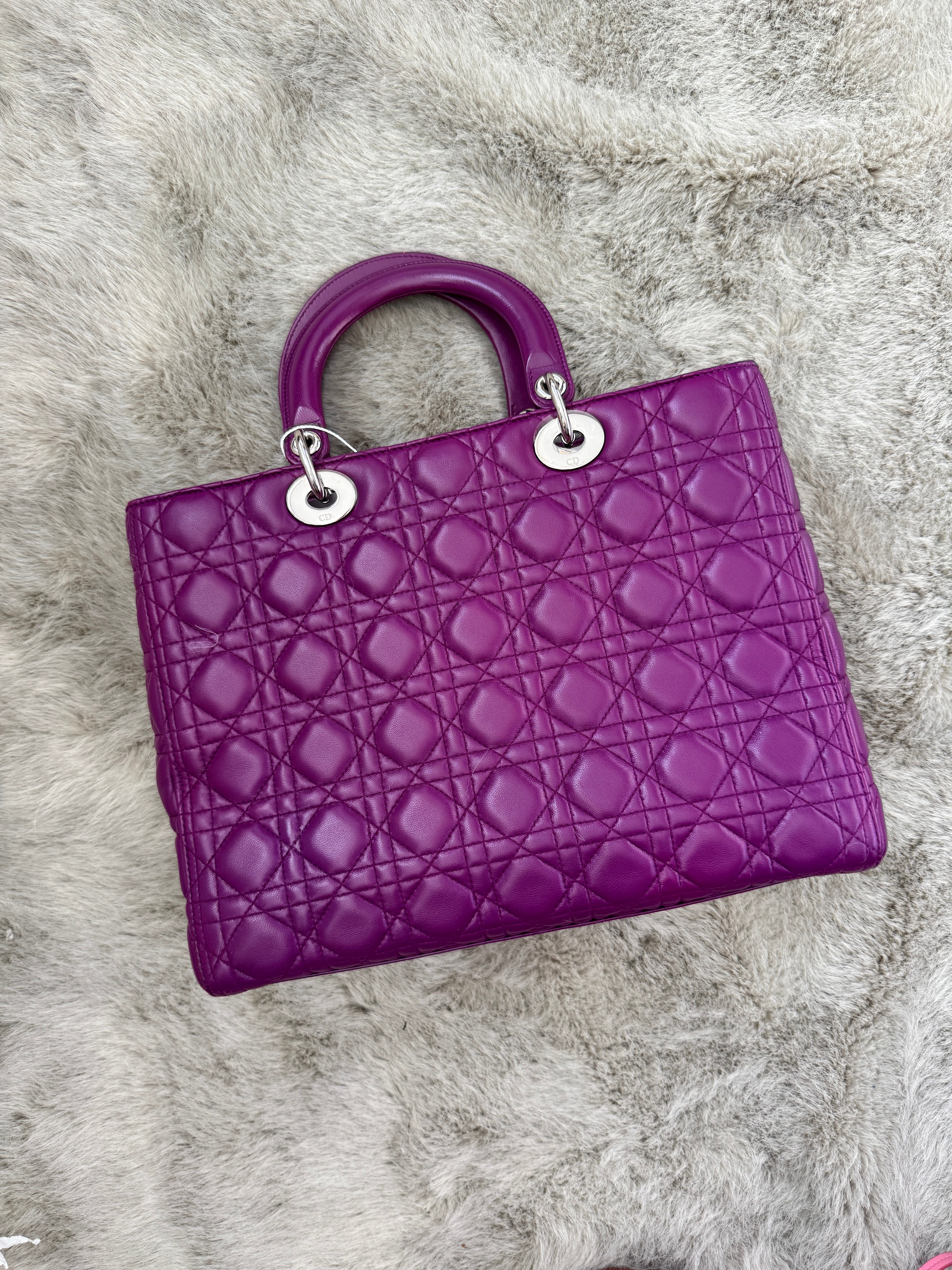 Large Classic Cannage Quilted Lady Dior in Purple Leather