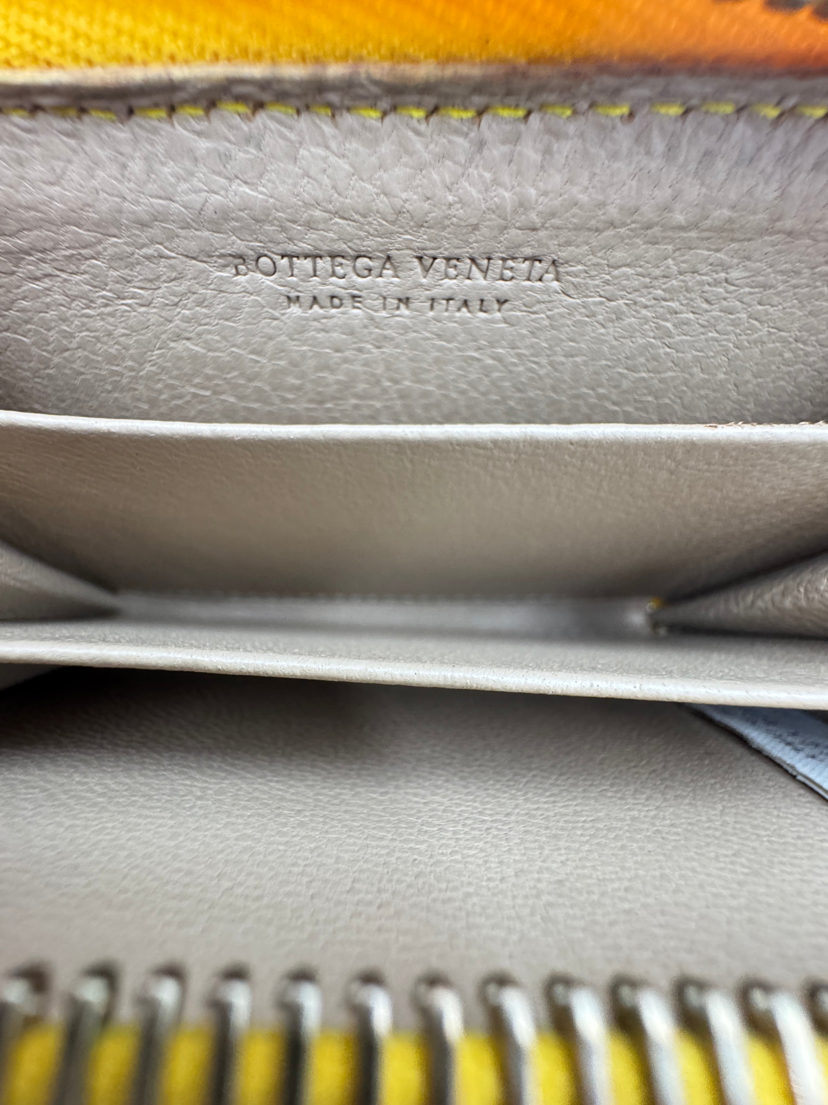 Compact Ziparound Wallet in Yellow Intrecciato Leather